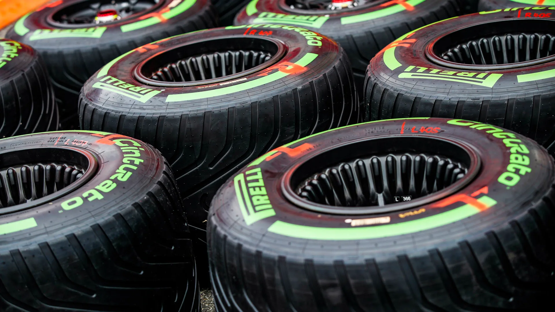 Pirelli intermediate tyres during the Formula 1 Aramco Magyar Nagydij 2020, Hungarian Grand Prix