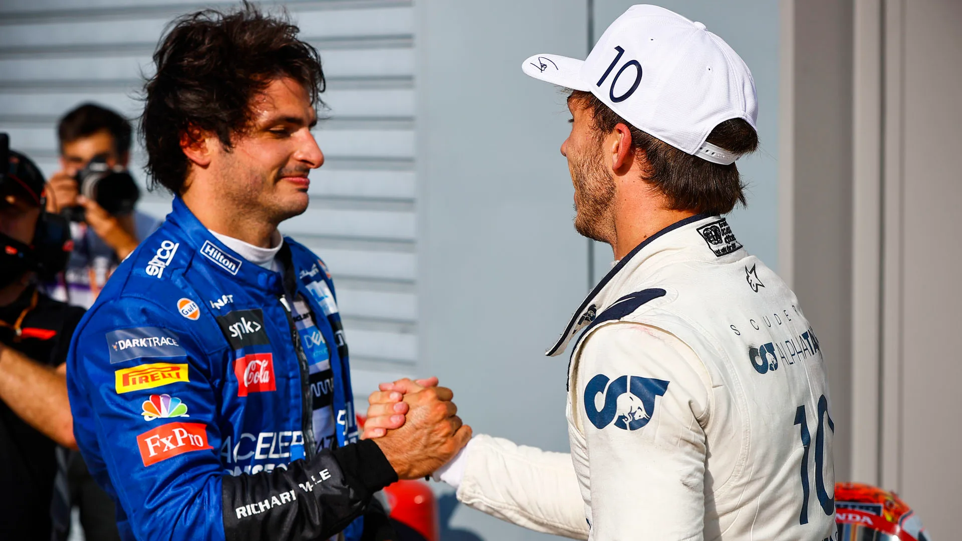 Carlos Sainz, McLaren and Race Winner Pierre Gasly, AlphaTauri celebrate in Parc Ferme
