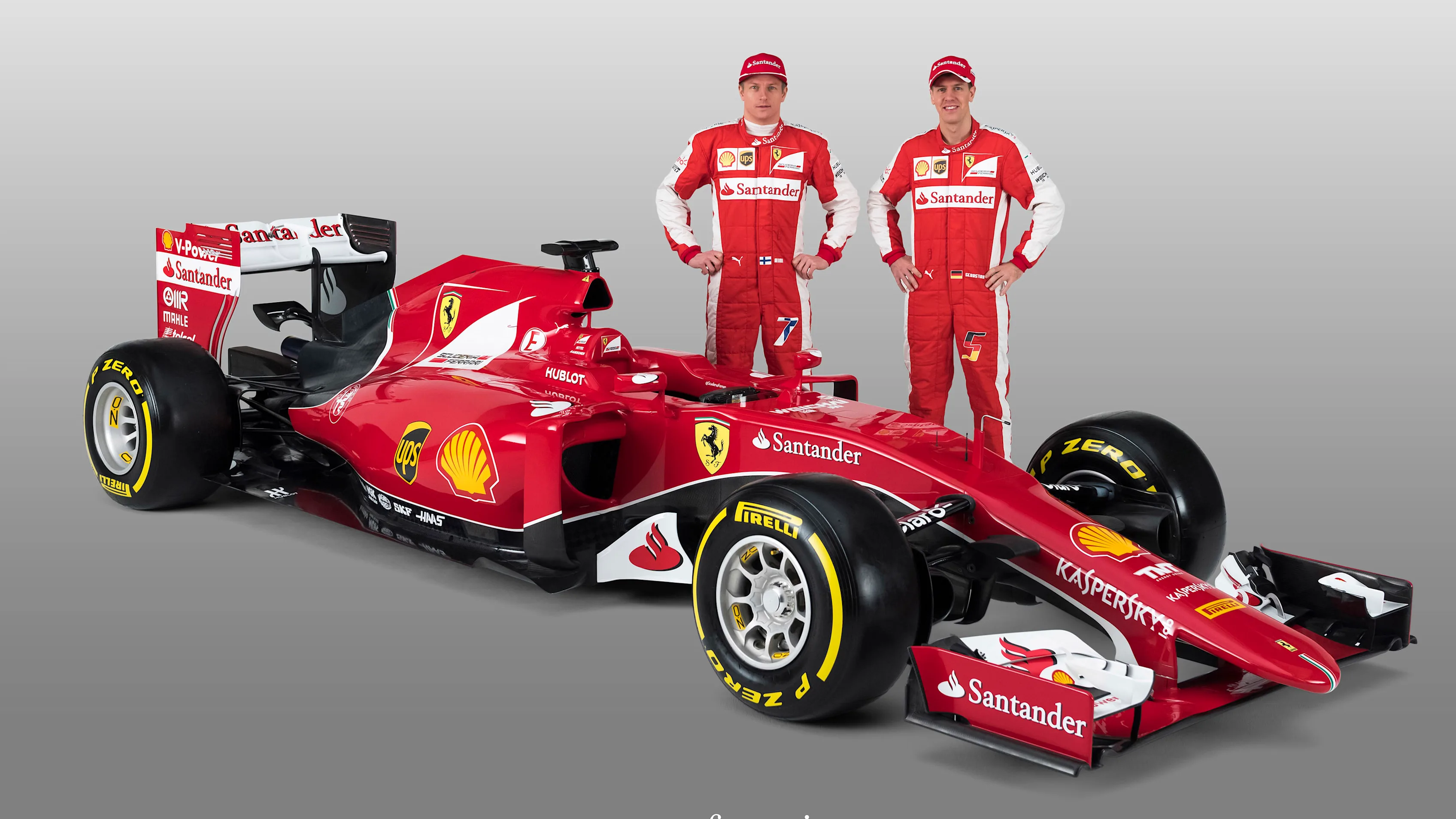 Kimi Raikkonen (FIN) Ferrari and Sebastian Vettel (GER) Ferrari with the new Ferrari SF15-T at