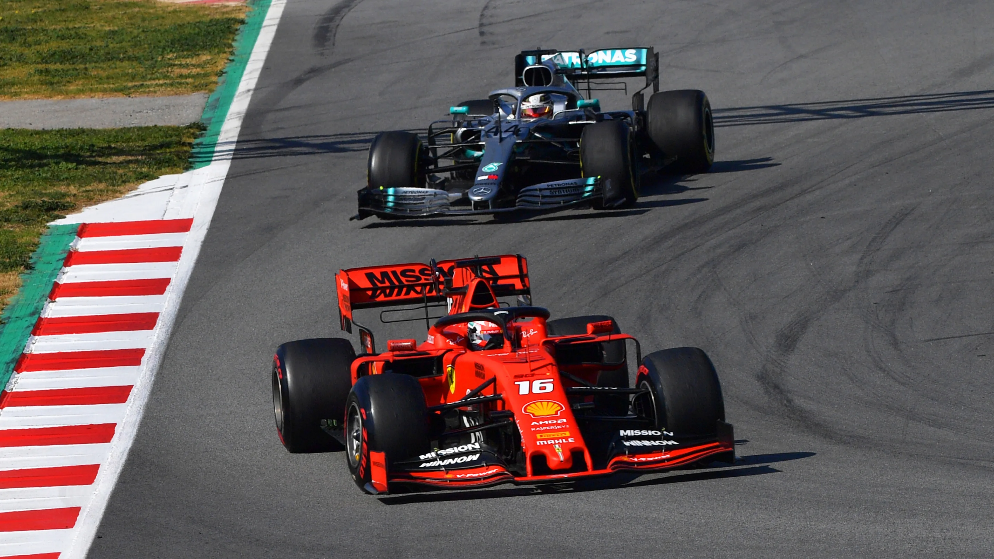 CIRCUIT DE BARCELONA-CATALUNYA, SPAIN - FEBRUARY 28: Charles Leclerc, Ferrari SF90 leads Lewis
