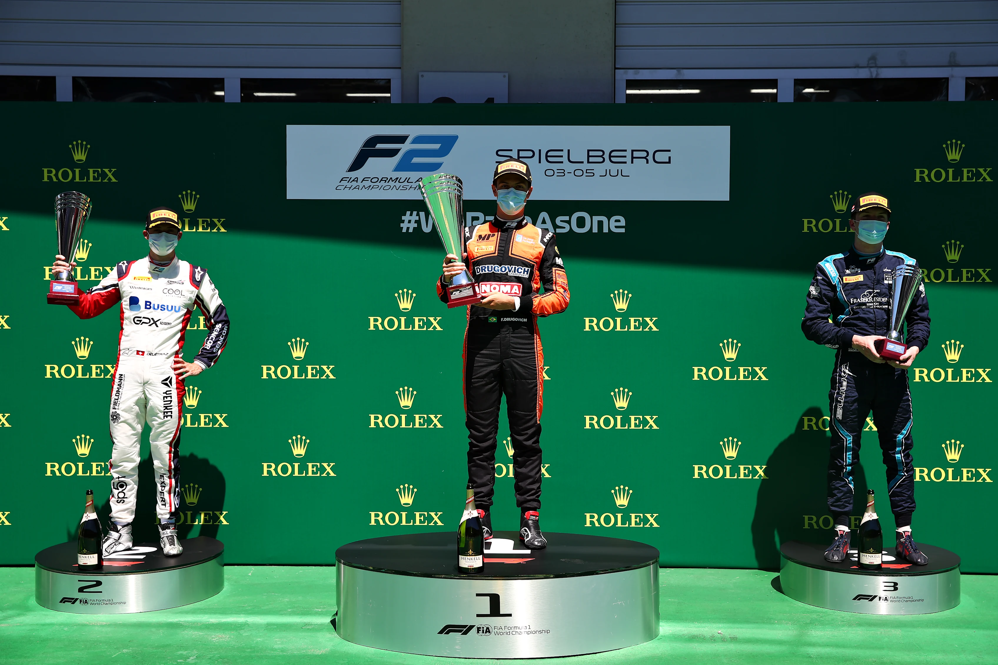 SPIELBERG, AUSTRIA - JULY 05: Race winner Felipe Drugovich of Brazil and MP Motorsport, second