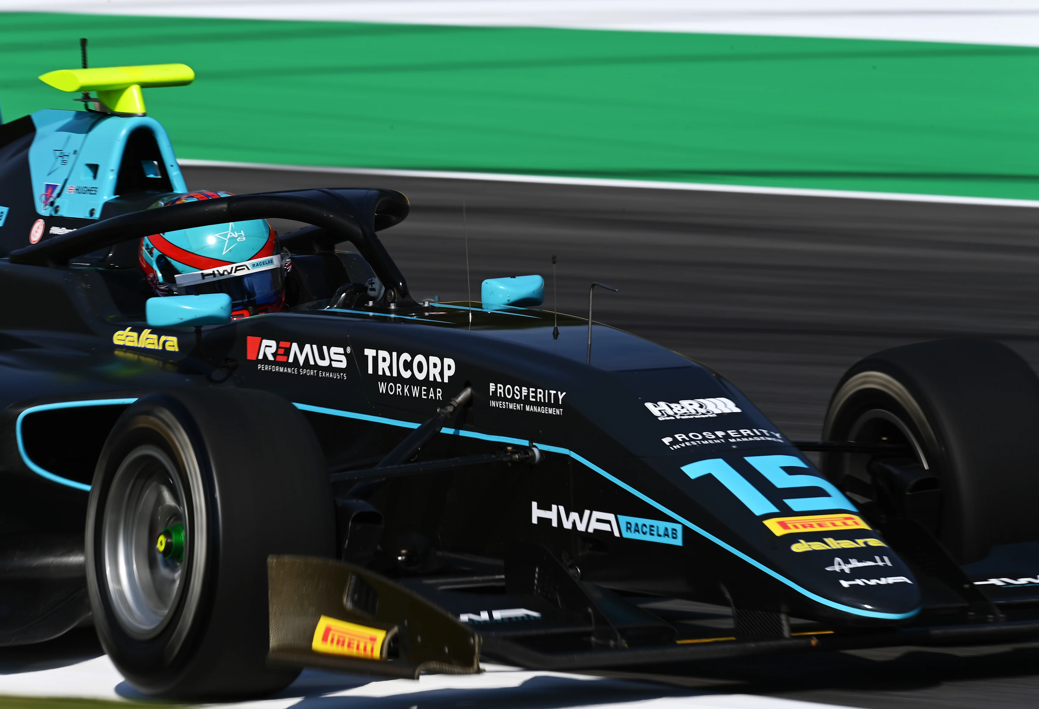 SCARPERIA, ITALY - SEPTEMBER 11: Jake Hughes of Great Britain and HWA Racelab (15) drives during