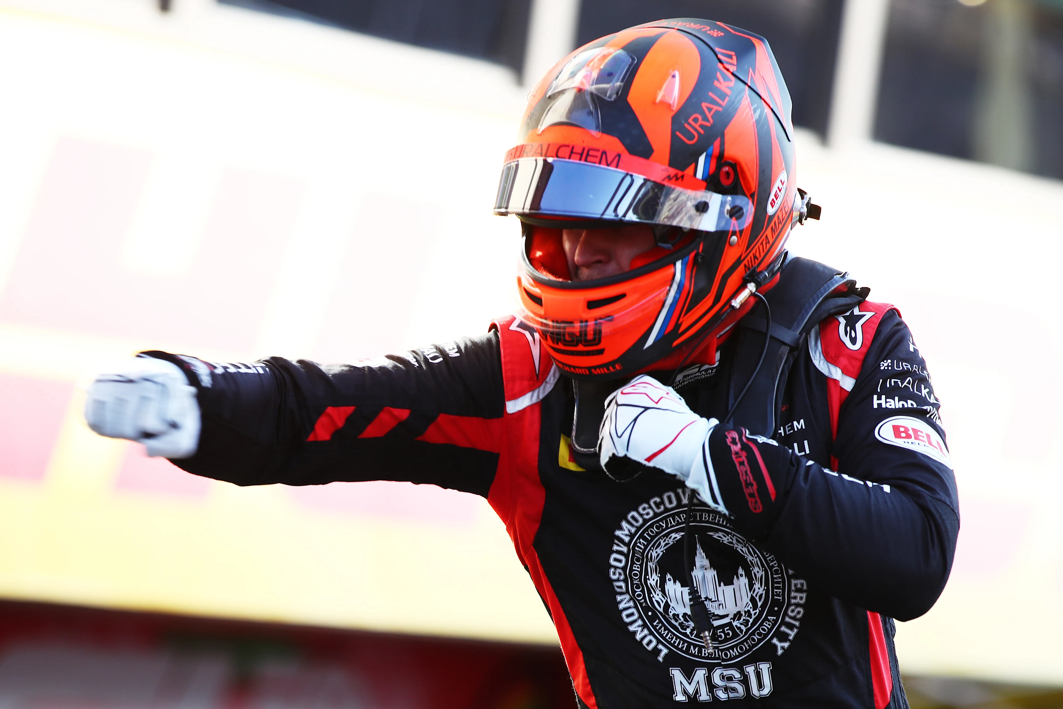 SCARPERIA, ITALY - SEPTEMBER 12: Race winner Nikita Mazepin of Russia and Hitech Grand Prix