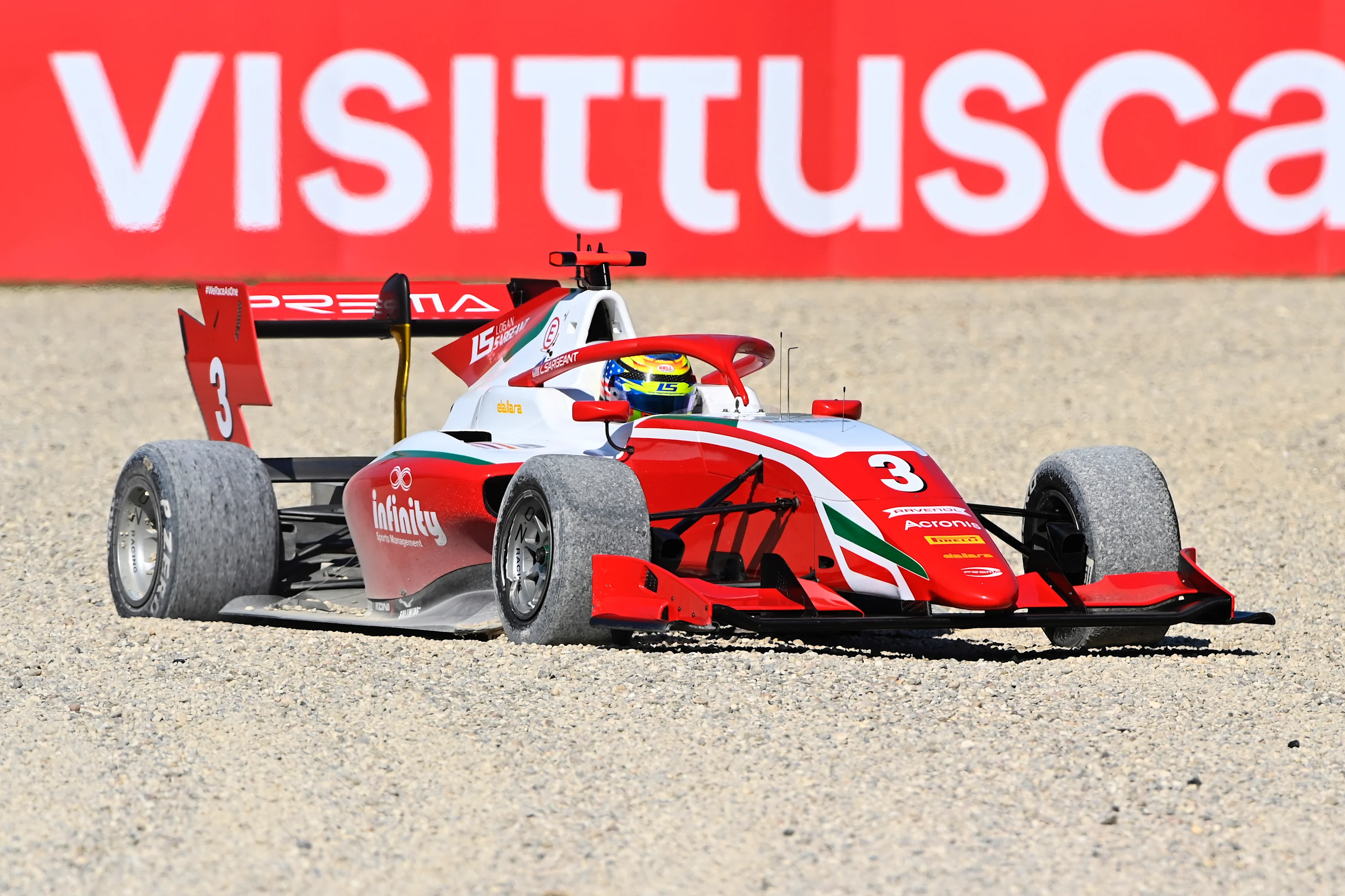 SCARPERIA, ITALY - SEPTEMBER 13: Logan Sargeant of United States and Prema Racing (3) drives runs