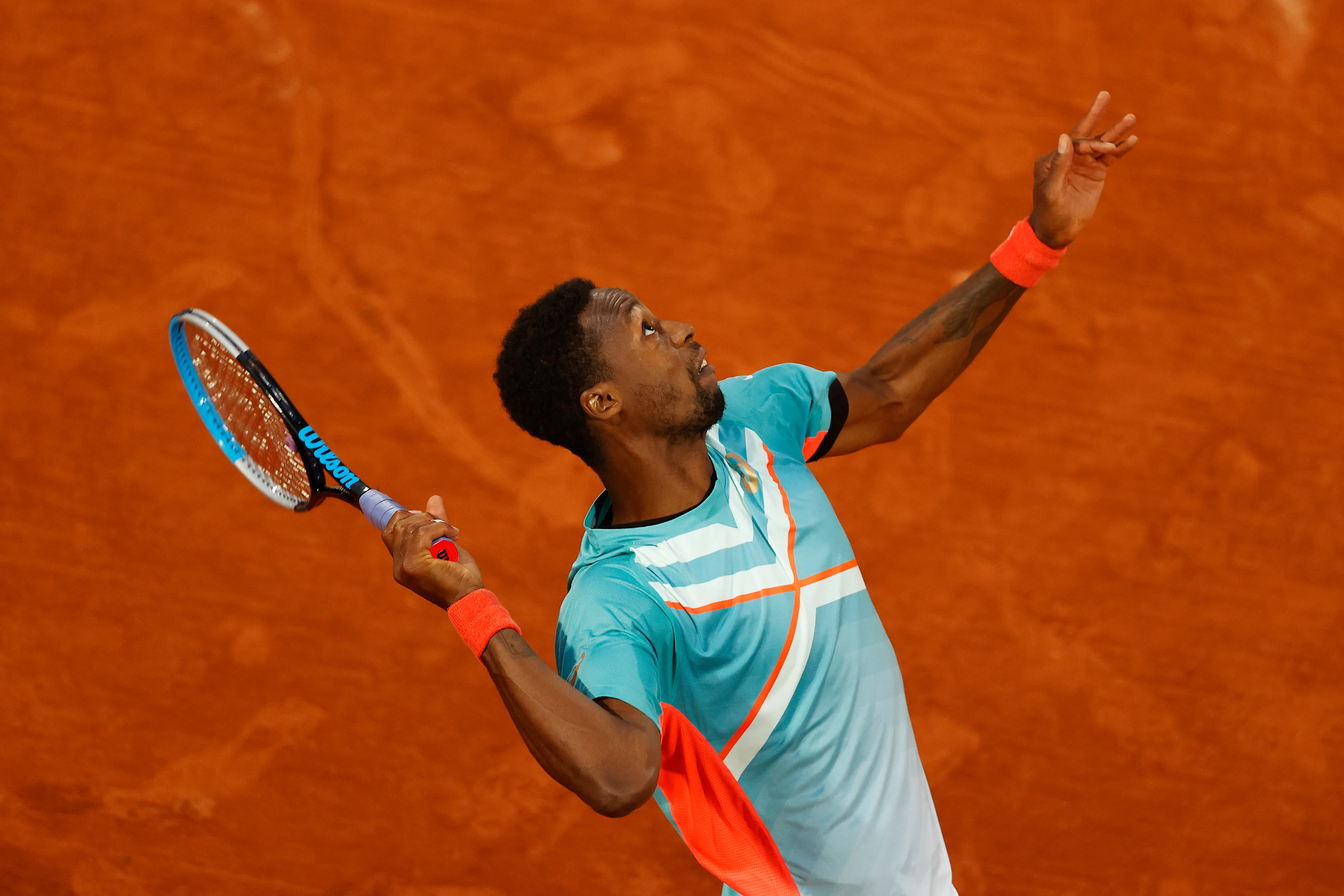 PARIS, FRANCE - SEPTEMBER 28: Gael Monfils of France serves during his Men's Singles first round