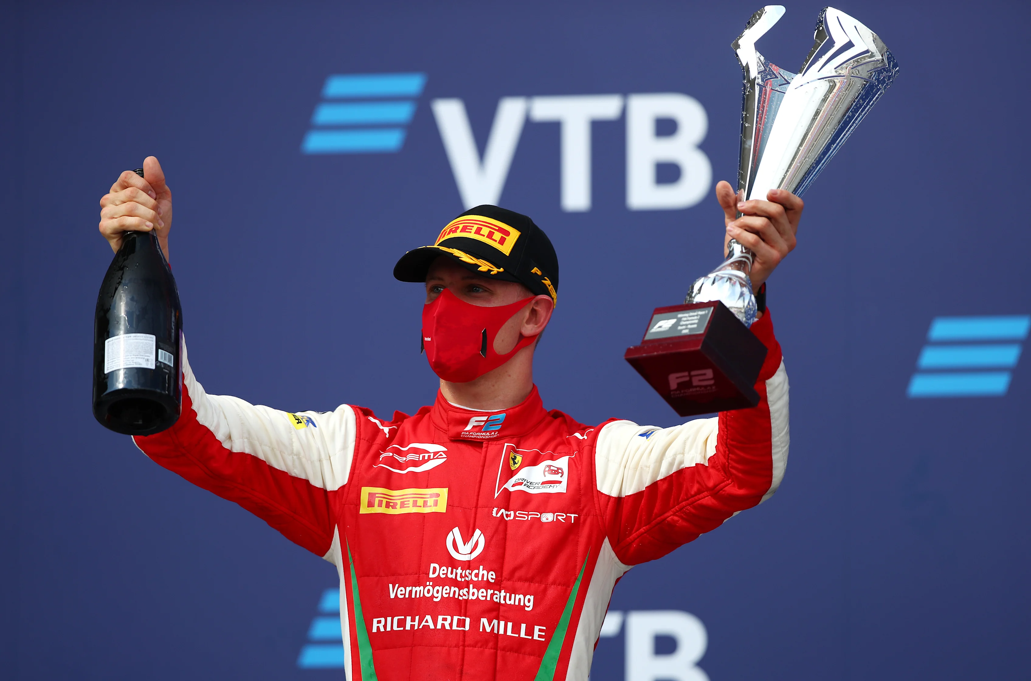 SOCHI, RUSSIA - SEPTEMBER 26: Race winner Mick Schumacher of Germany and Prema Racing celebrates on