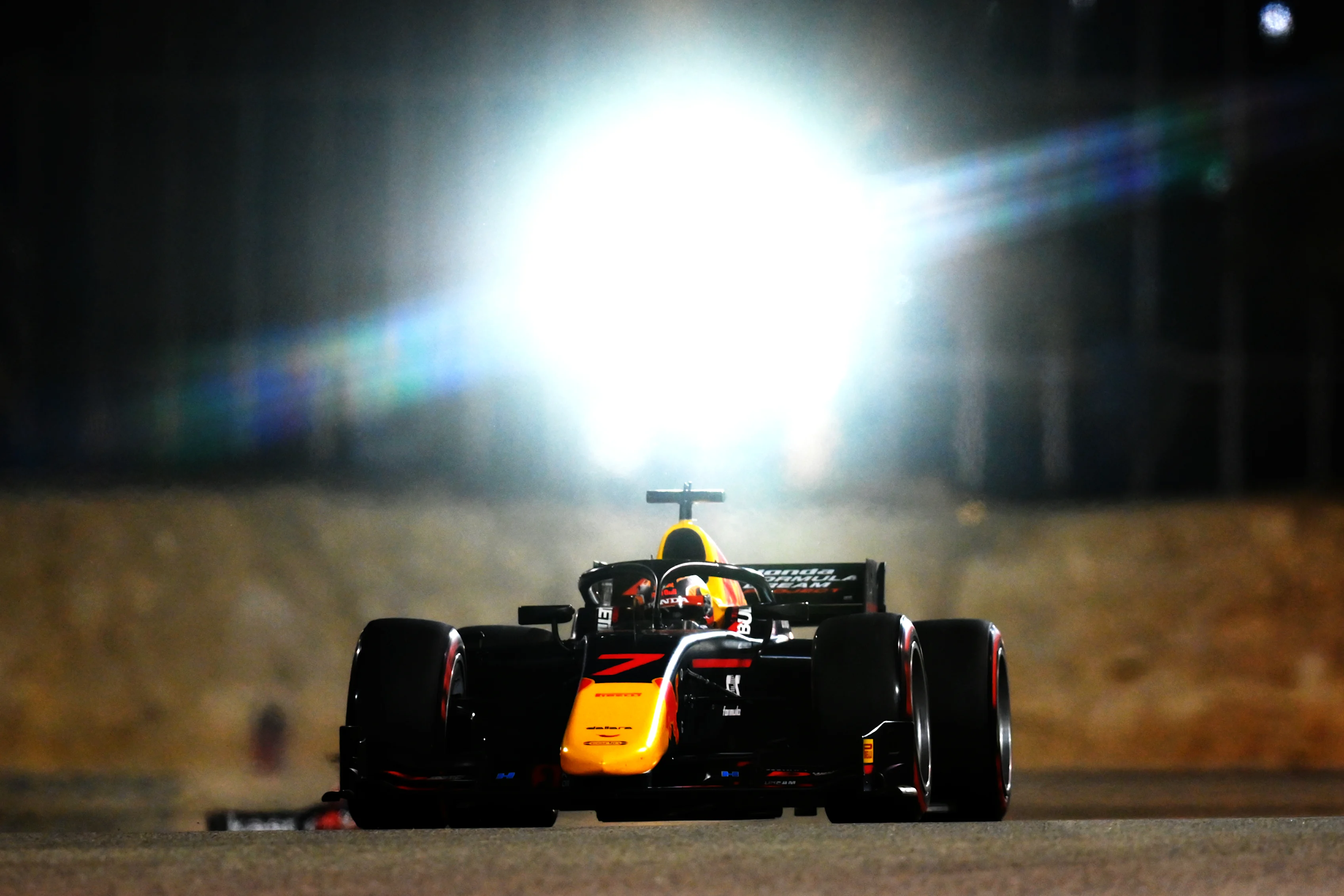 BAHRAIN, BAHRAIN - DECEMBER 04: Yuki Tsunoda of Japan and Carlin (7) drives during qualifying ahead