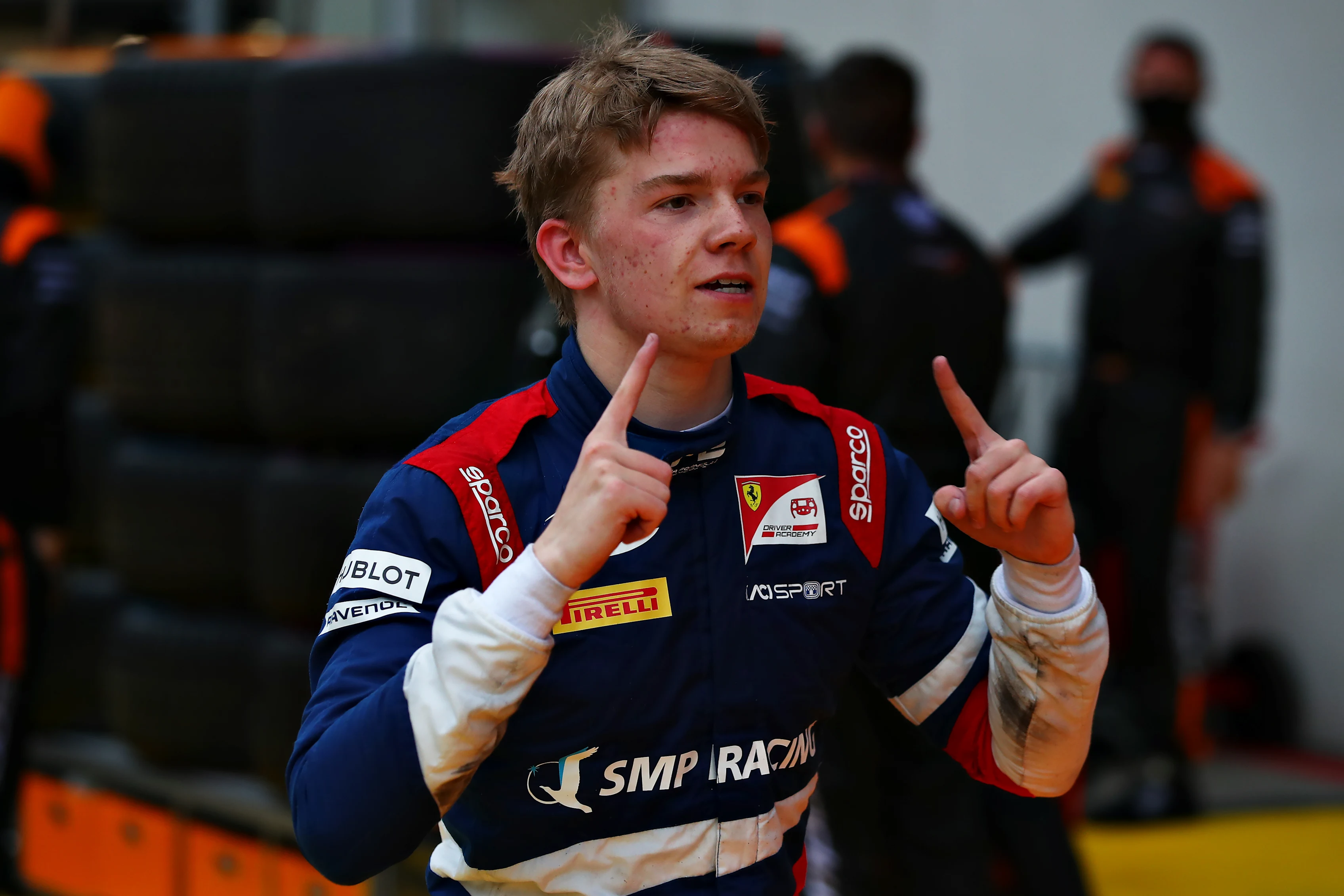 SPIELBERG, AUSTRIA - JULY 11:  Race winner Robert Shwartzman of Russia and Prema Racing celebrates
