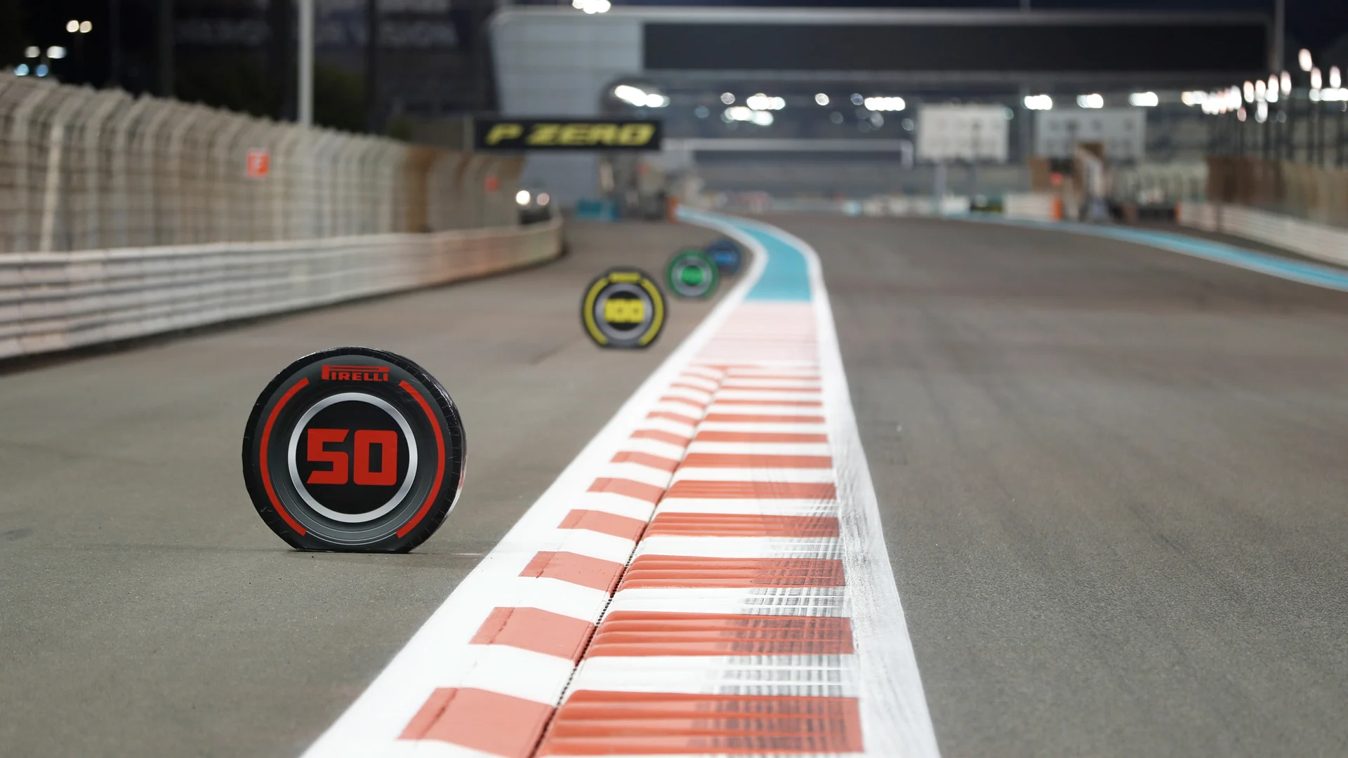 YAS MARINA CIRCUIT, UNITED ARAB EMIRATES - NOVEMBER 28: Pirelli Branding around the track during