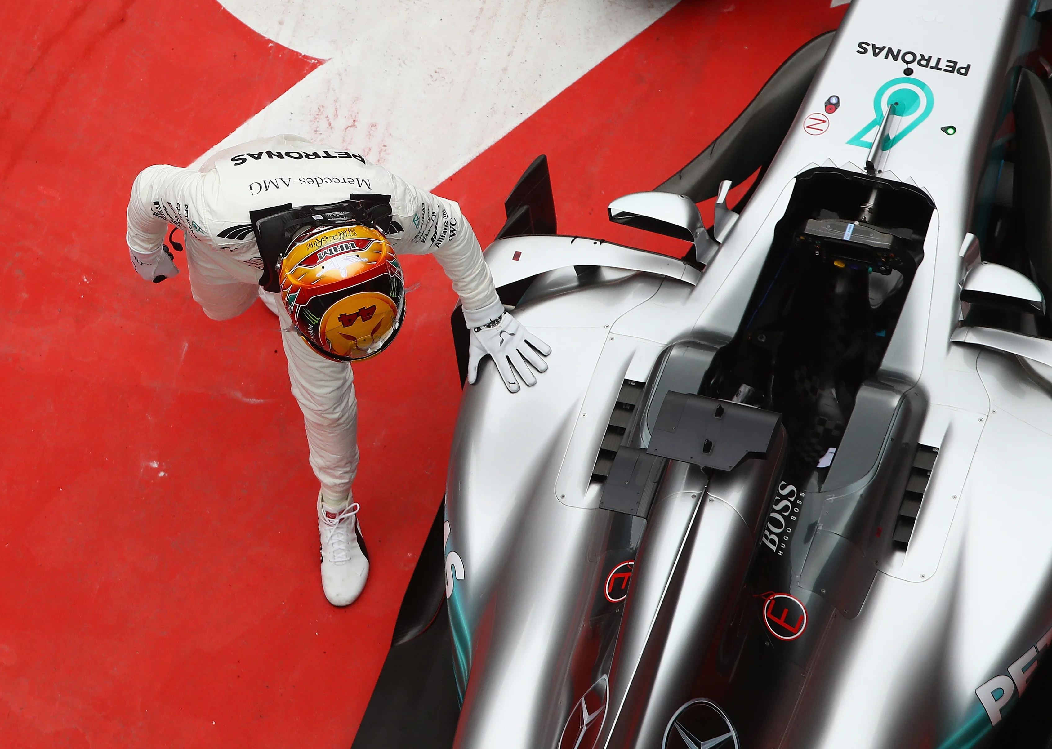 SHANGHAI, CHINA - APRIL 09: Race winner Lewis Hamilton of Great Britain and Mercedes GP strokes