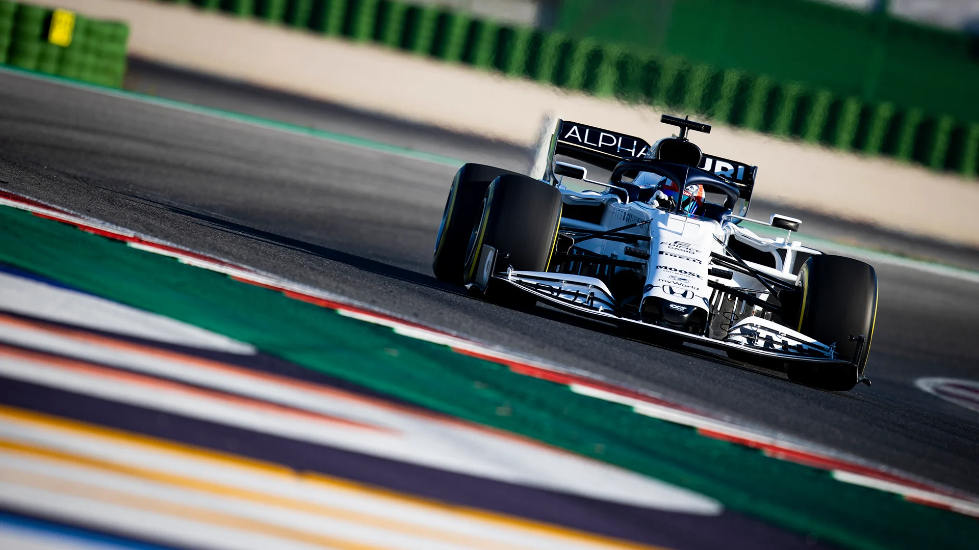 Pierre Gasly of France and Scuderia AlphaTauri performs during the filming day in Misano, Italy on