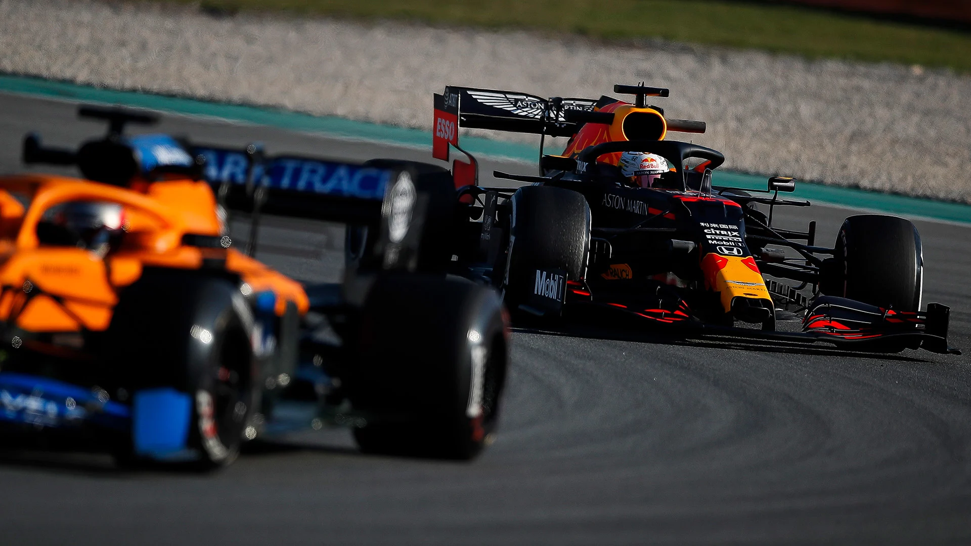 BARCELONA, SPAIN - FEBRUARY 19: Max Verstappen of Netherlands and Red Bull Racing follow Carlos