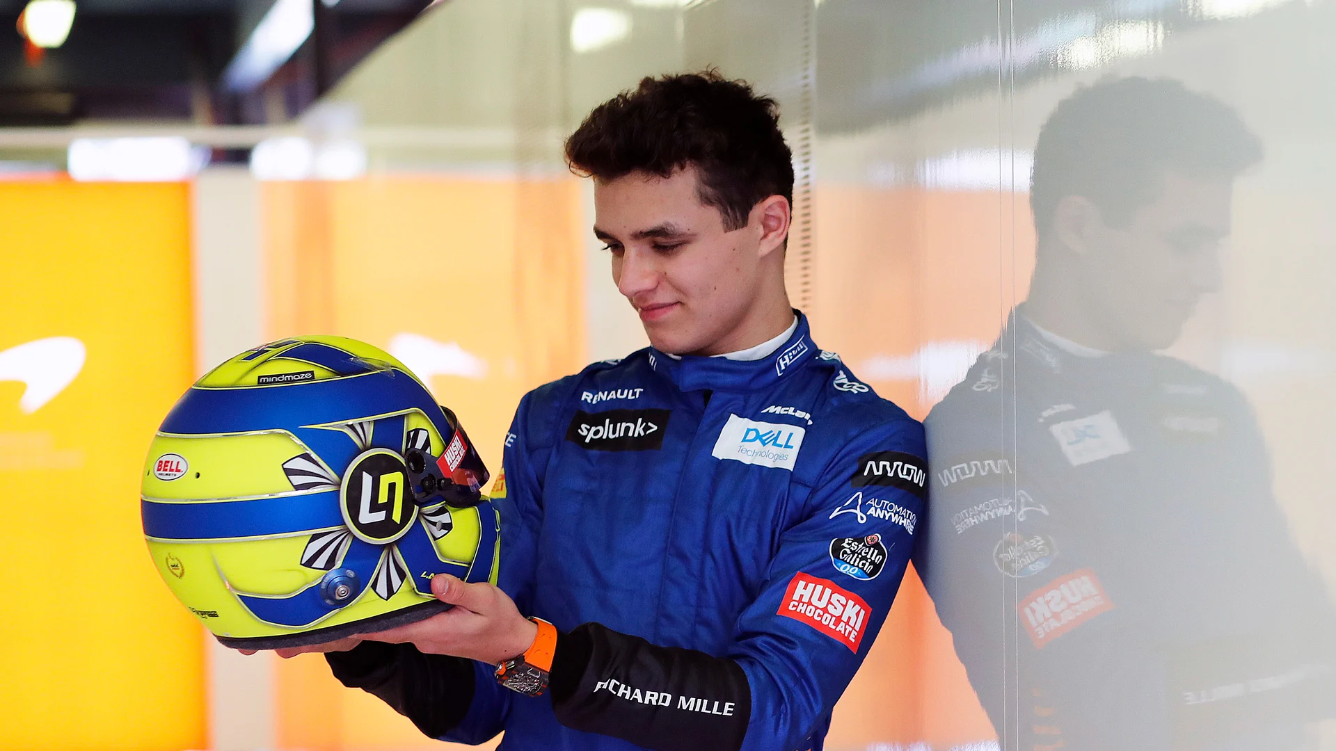 Lando Norris, McLaren, admires his crash