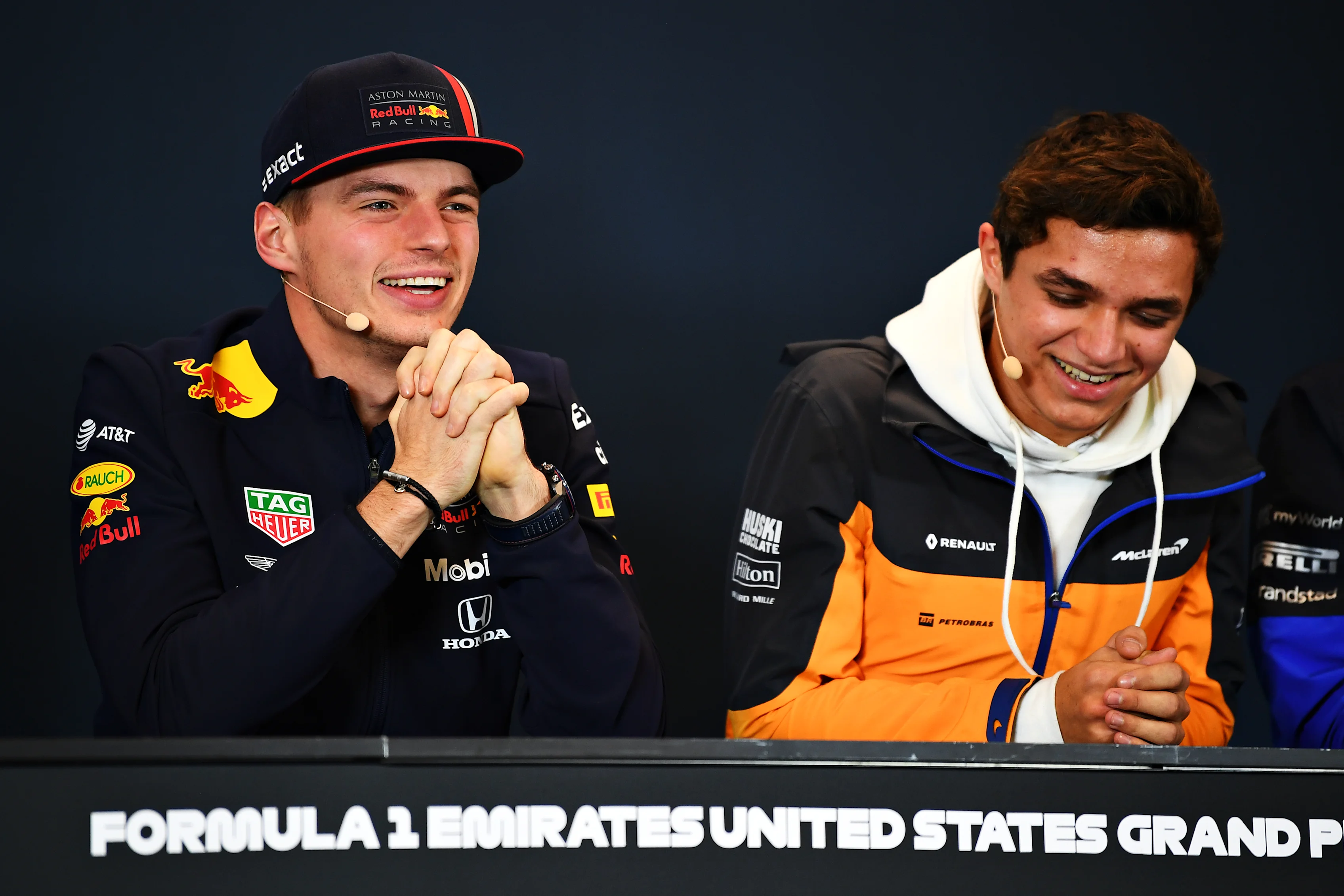 AUSTIN, TEXAS - OCTOBER 31: Max Verstappen of Netherlands and Red Bull Racing talks in the Drivers