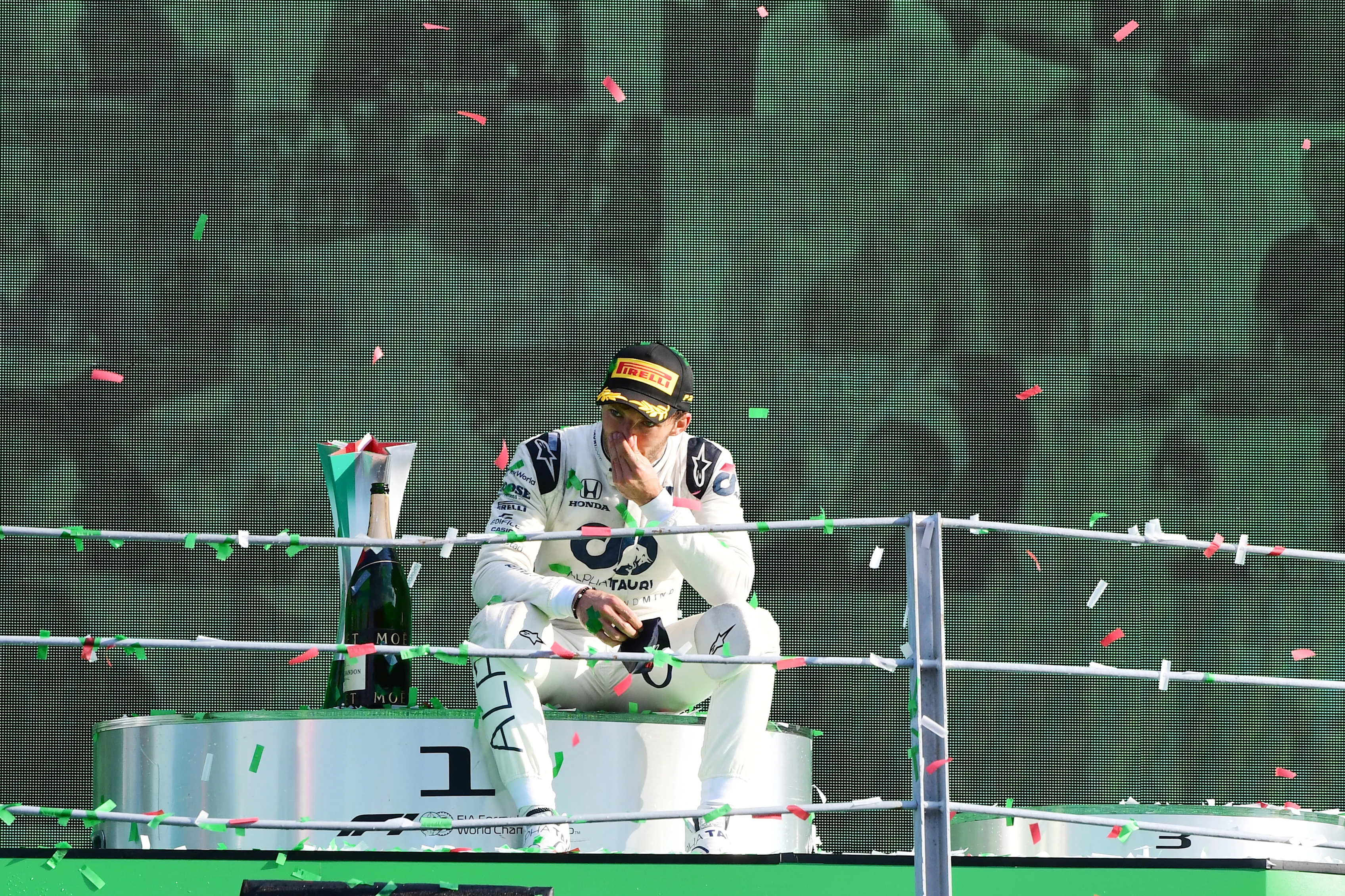 MONZA, ITALY - SEPTEMBER 06: Race winner Pierre Gasly of France and Scuderia AlphaTauri celebrates