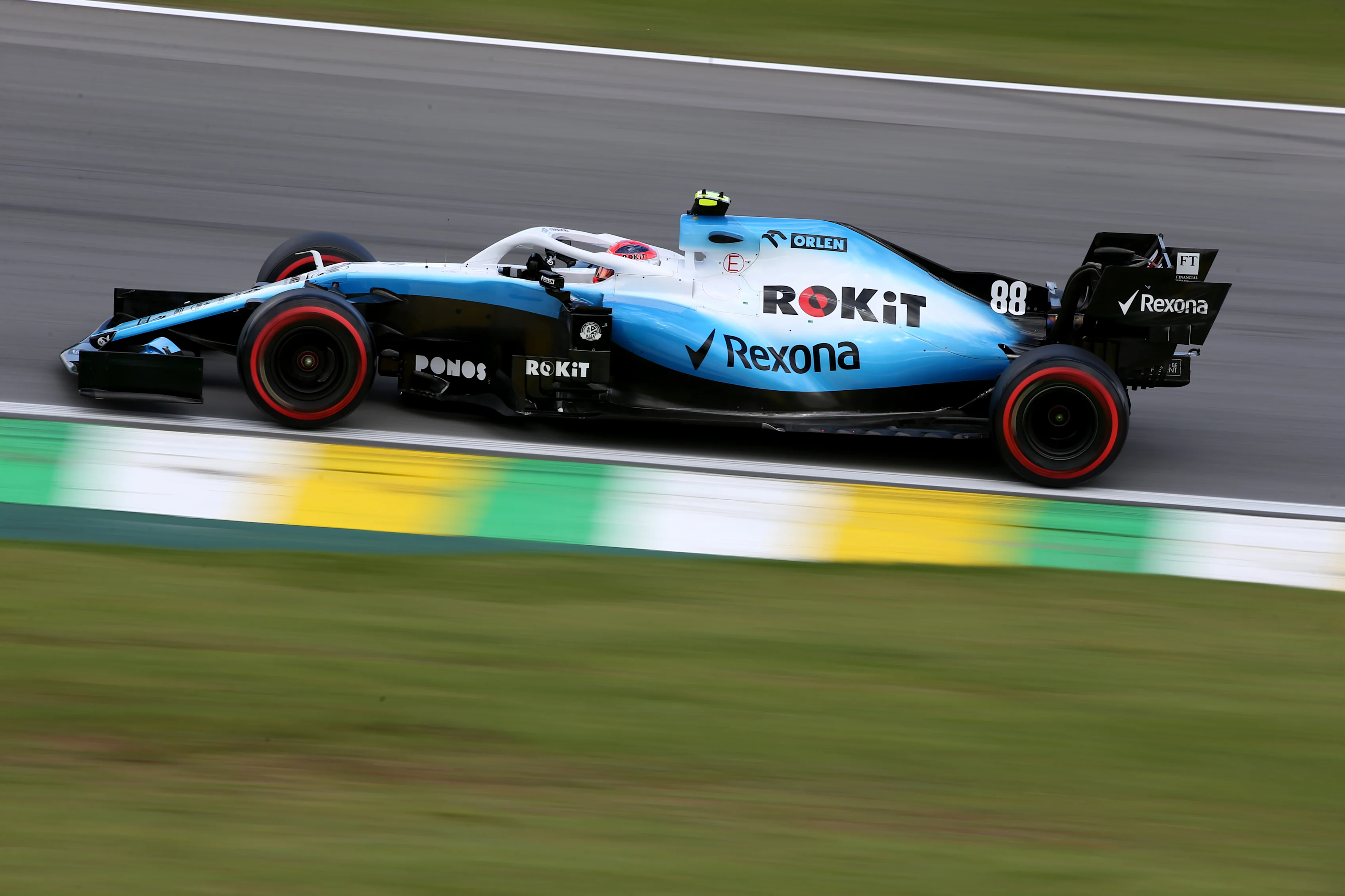 The 2019 Williams FW42 had prominent Rokit branding, but not as much red as the 2020 livery