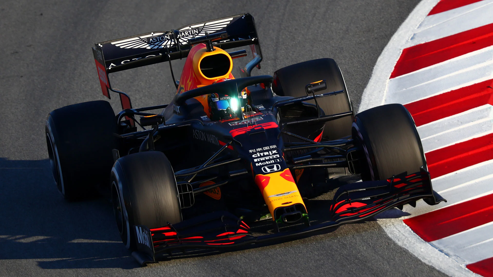 BARCELONA, SPAIN - FEBRUARY 20: Alexander Albon of Thailand driving the (23) Aston Martin Red Bull