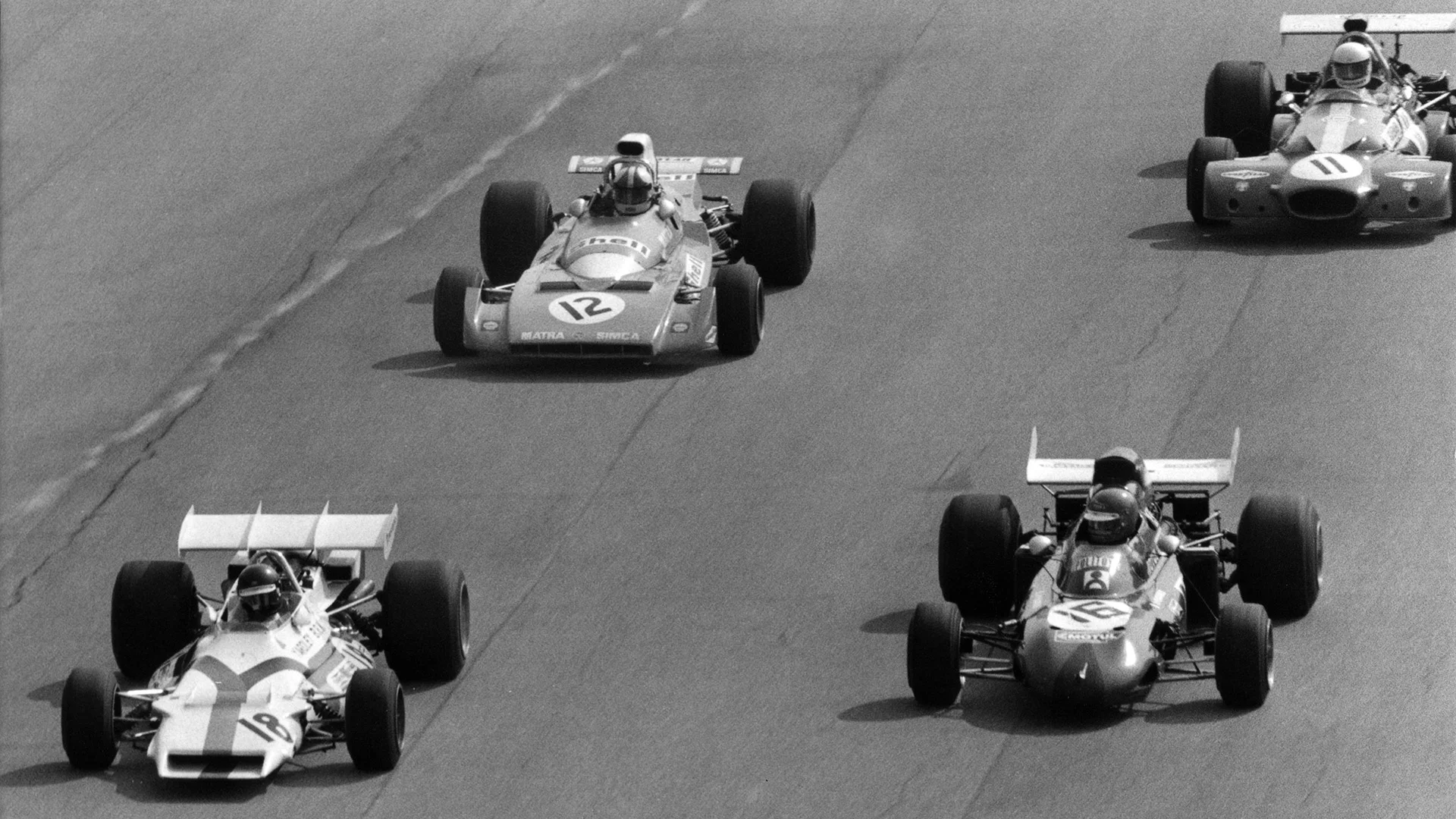 Peter Gethin, Ronnie Peterson, Chris Amon, Tim Schenken, BRM P160, March-Ford 711, Matra MS120B,