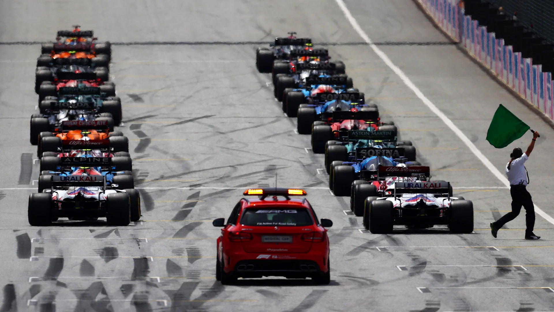 SPIELBERG, AUSTRIA - JUNE 27: The drivers prepare to start the F1 Grand Prix of Styria at Red Bull