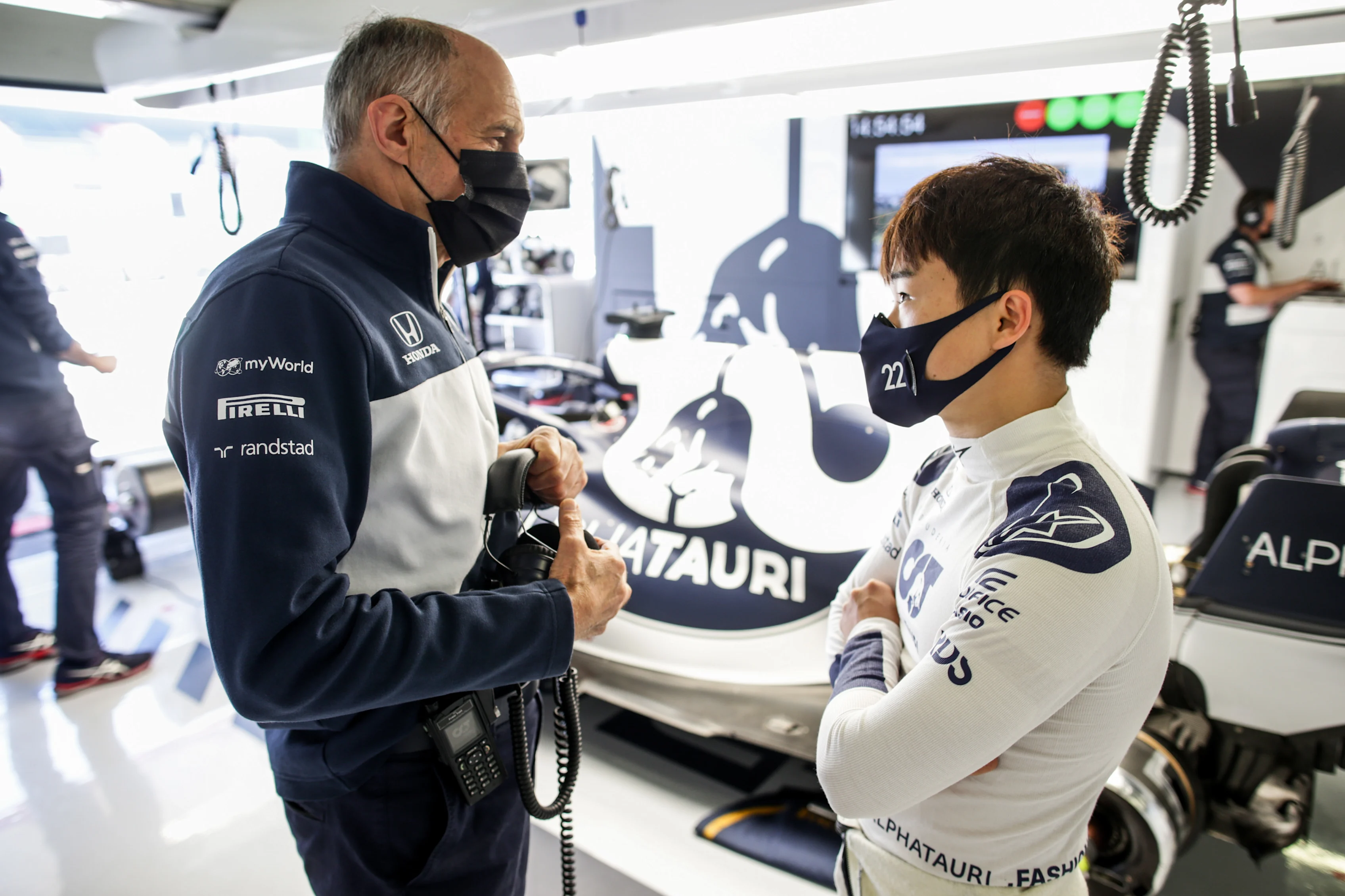PORTIMAO, PORTUGAL - APRIL 30: Franz Tost of Scuderia AlphaTauri and Austria and Yuki Tsunoda of