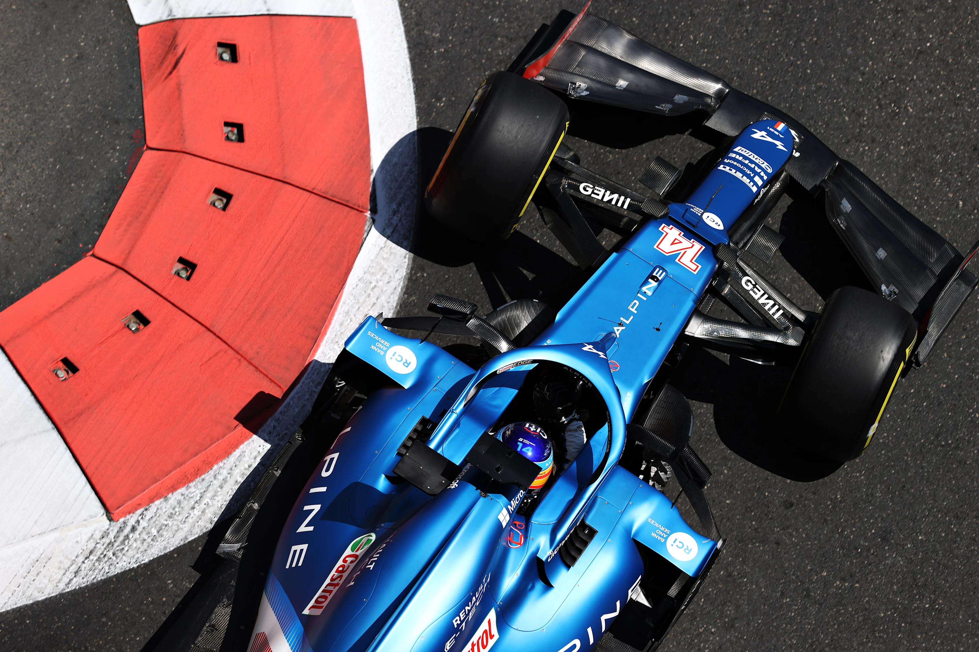 BAKU, AZERBAIJAN - JUNE 04: Fernando Alonso of Spain driving the (14) Alpine A521 Renault on track