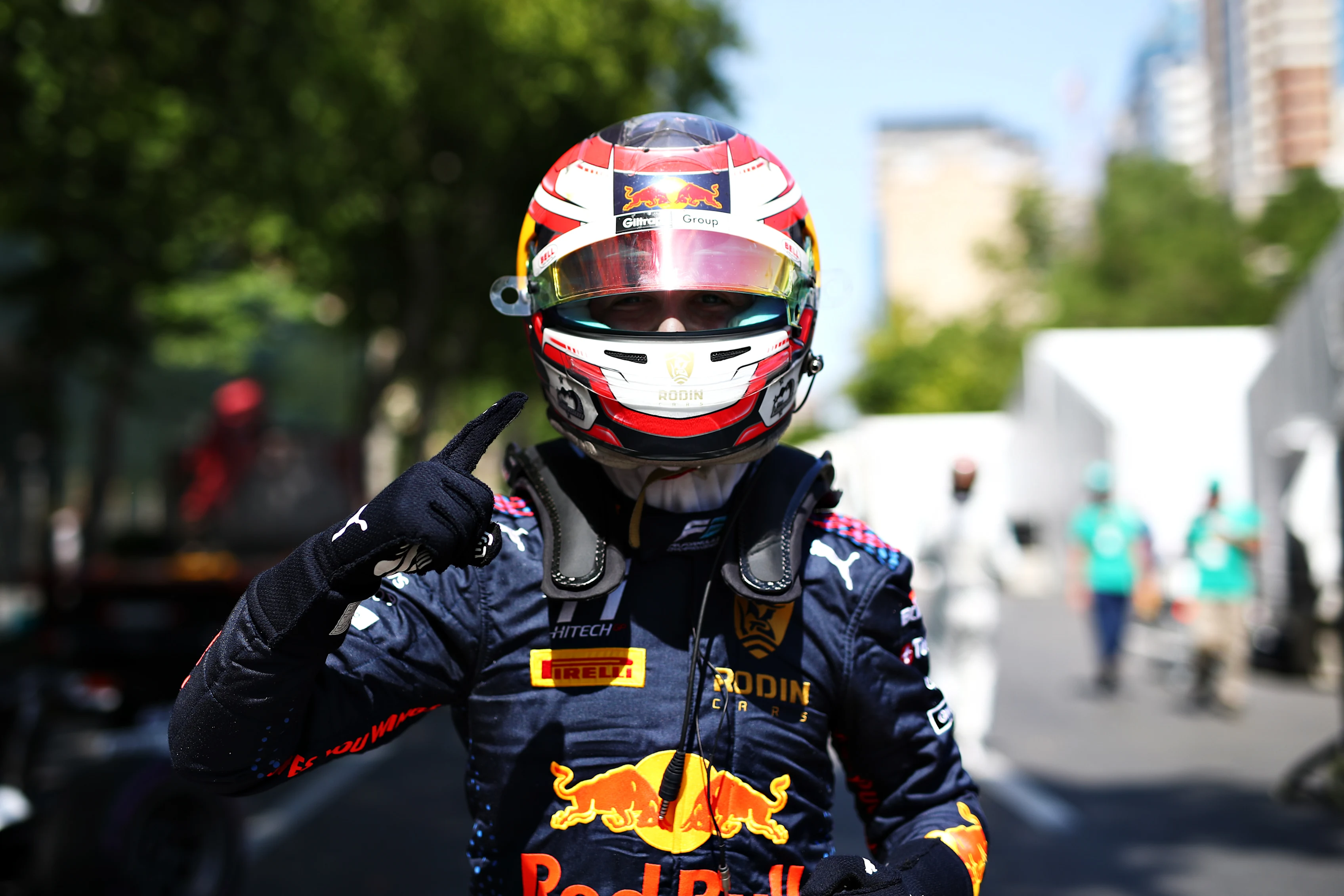 BAKU, AZERBAIJAN - JUNE 04: Pole position qualifier Liam Lawson of New Zealand and Hitech Grand