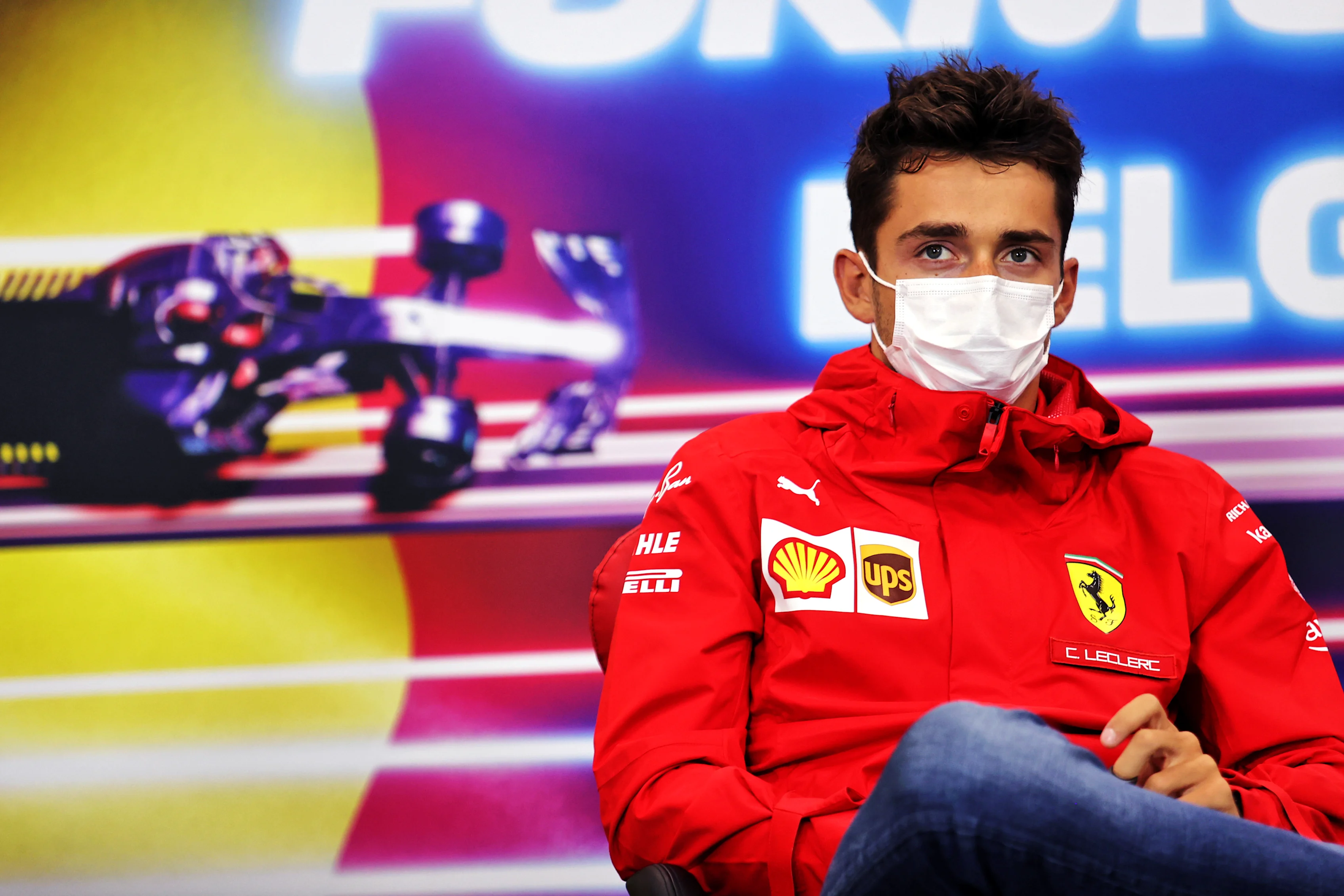 SPA, BELGIUM - AUGUST 26: Charles Leclerc of Monaco and Ferrari talks in the Drivers Press