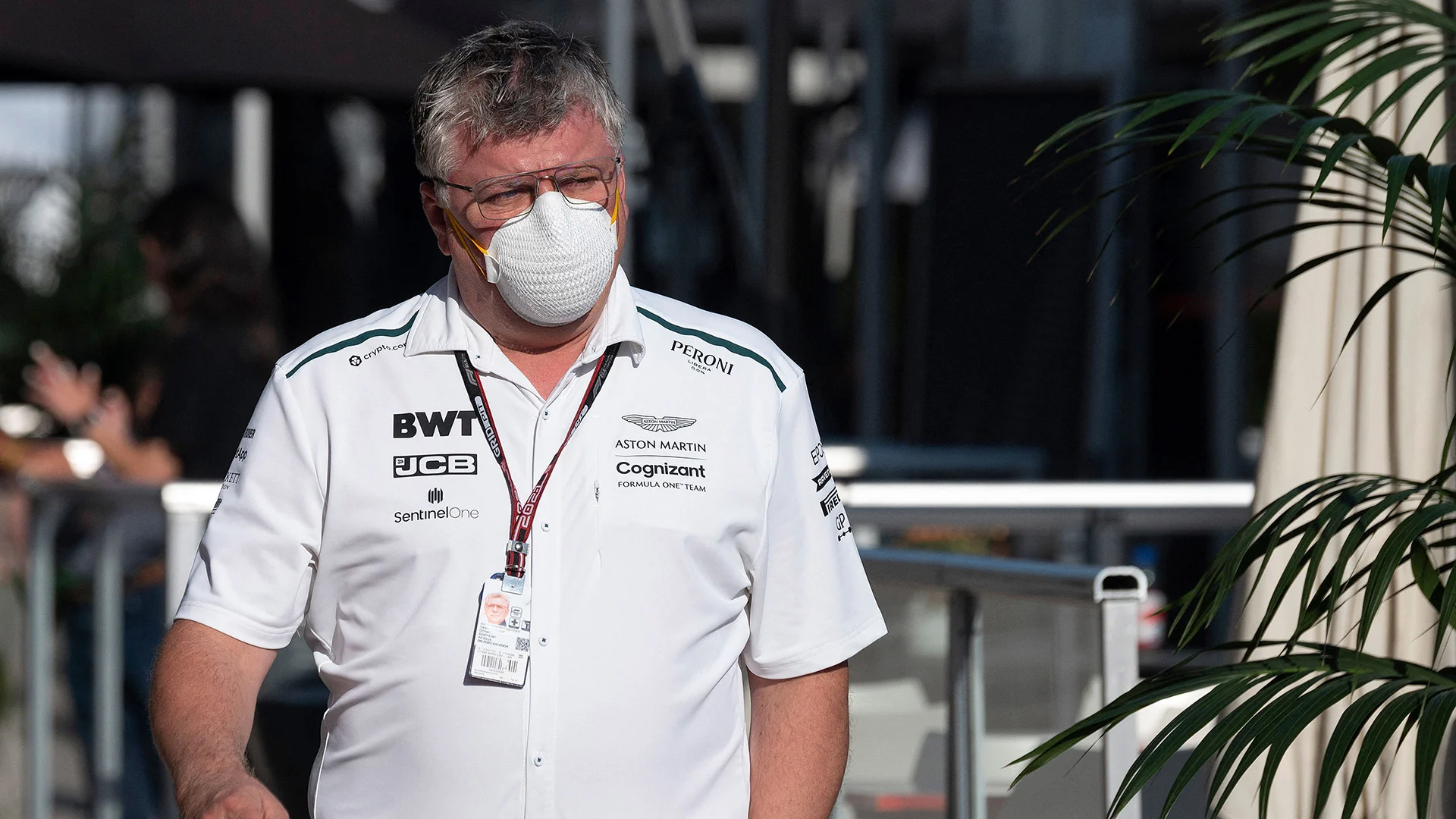 Aston Martin team principal, Otmar Szafnauer, arrvies at the Circuit of the Americas Grand Prix
