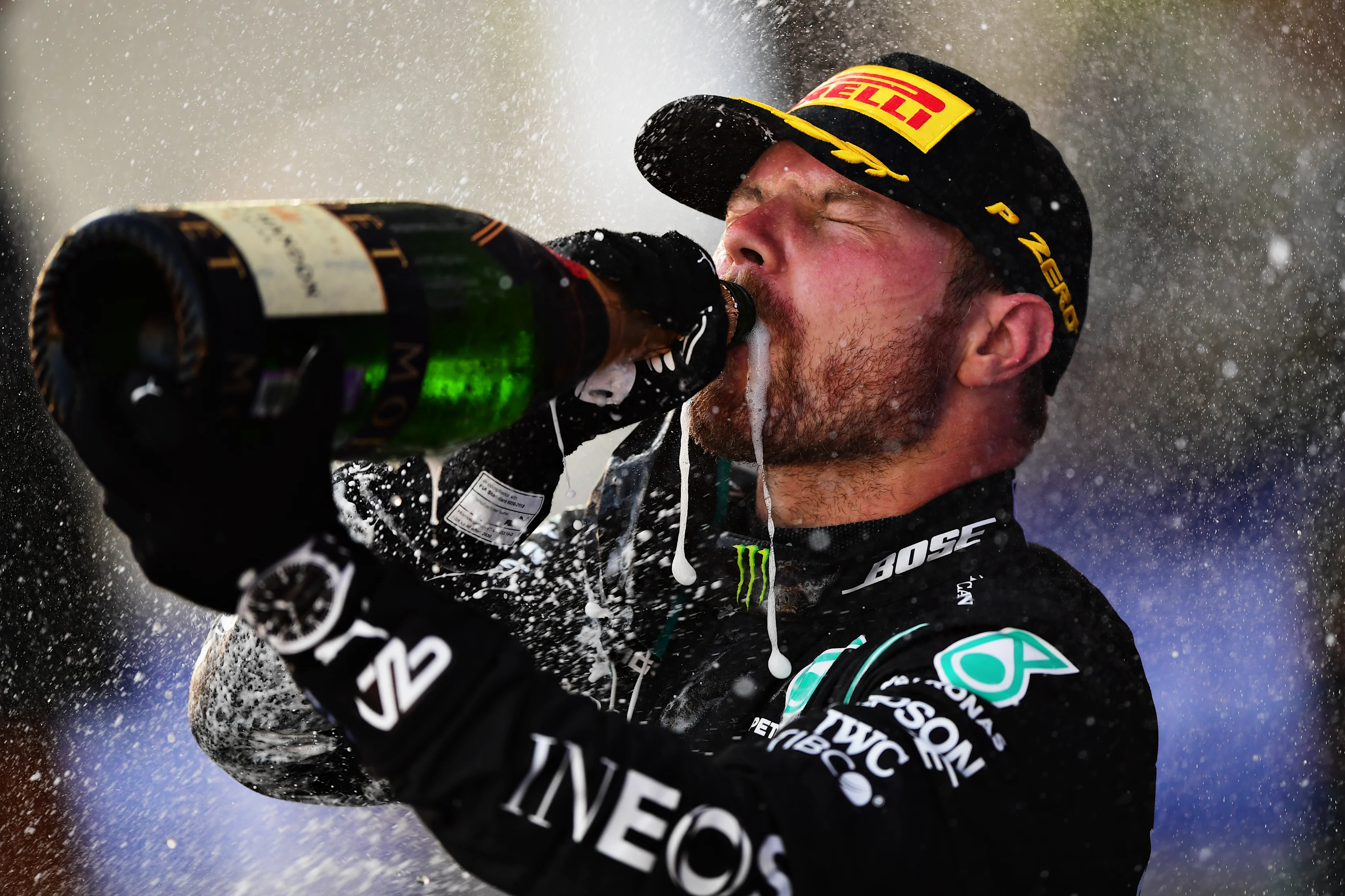 SOCHI, RUSSIA - SEPTEMBER 27: Race winner Valtteri Bottas of Finland and Mercedes GP celebrates on