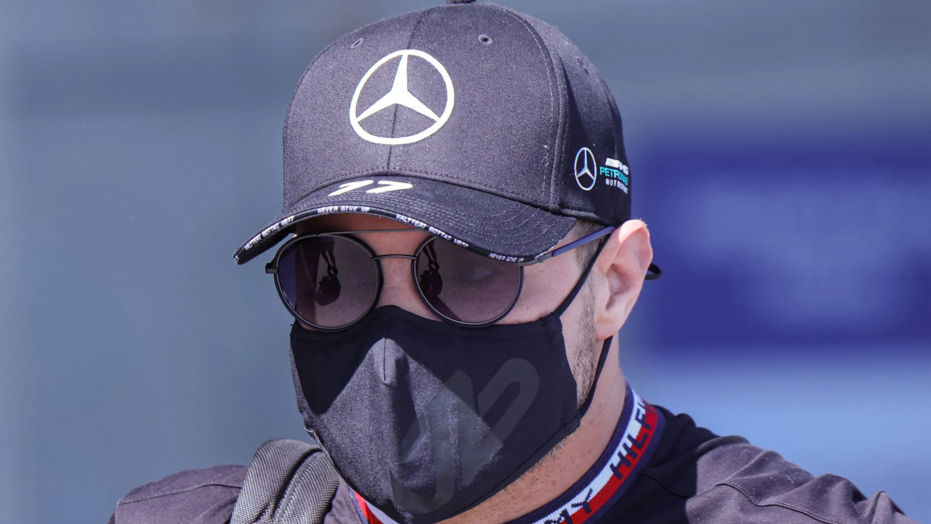 Mercedes' Finnish driver Valtteri Bottas arrives ahead of the first practice session at the