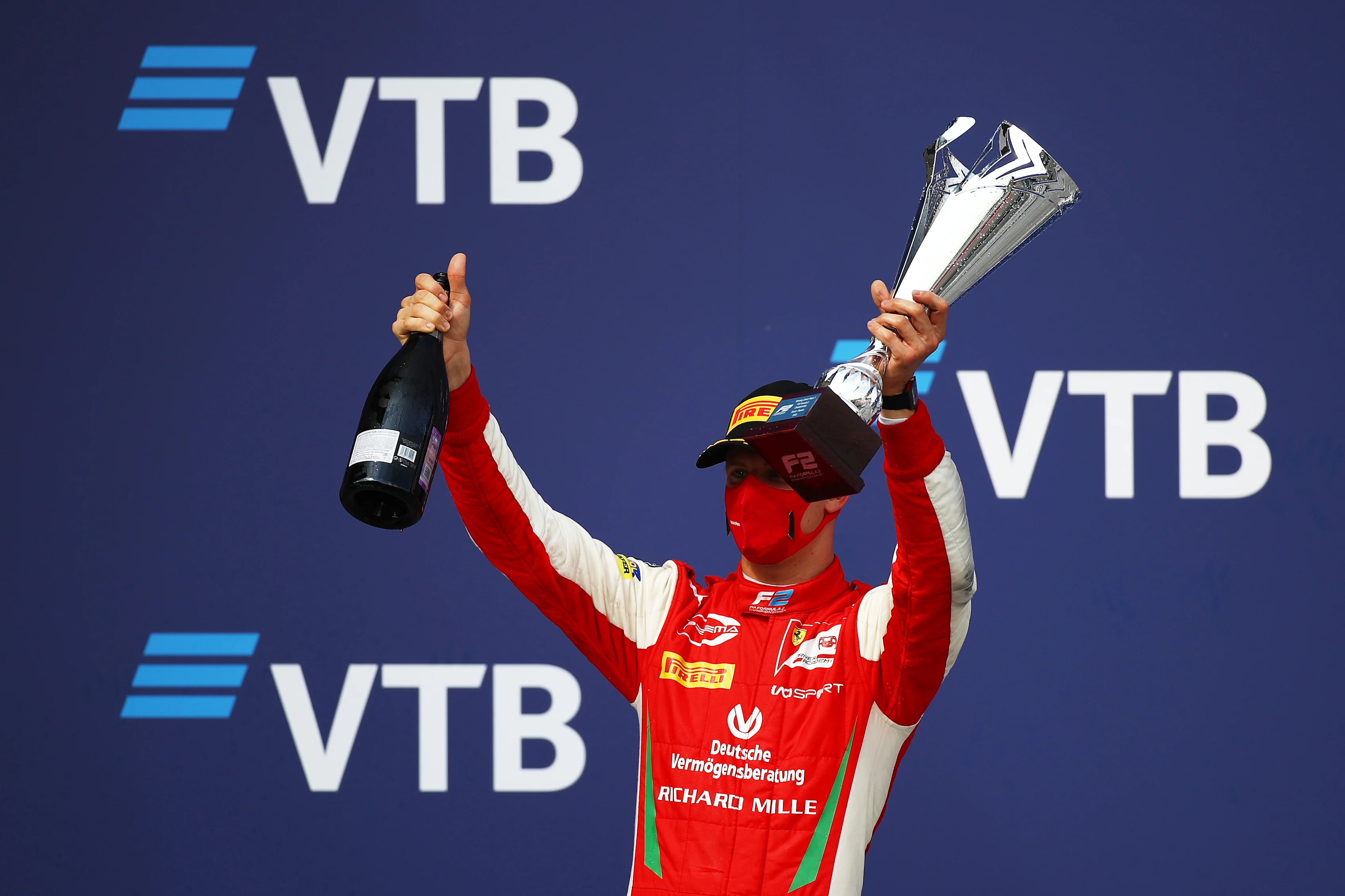 SOCHI, RUSSIA - SEPTEMBER 26: Race winner Mick Schumacher of Germany and Prema Racing celebrates on