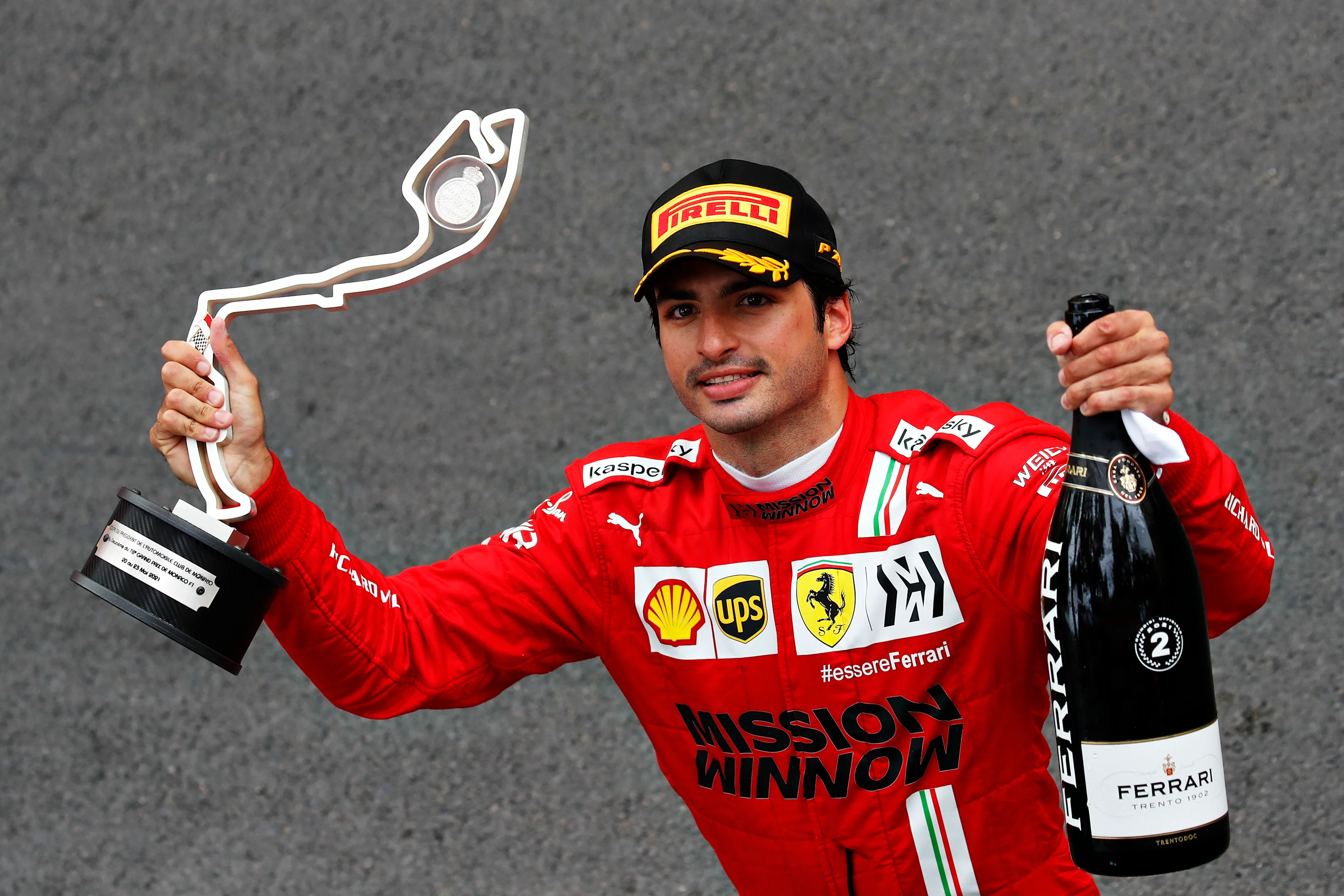 MONTE-CARLO, MONACO - MAY 23: Second placed Carlos Sainz of Spain and Ferrari celebrates in parc
