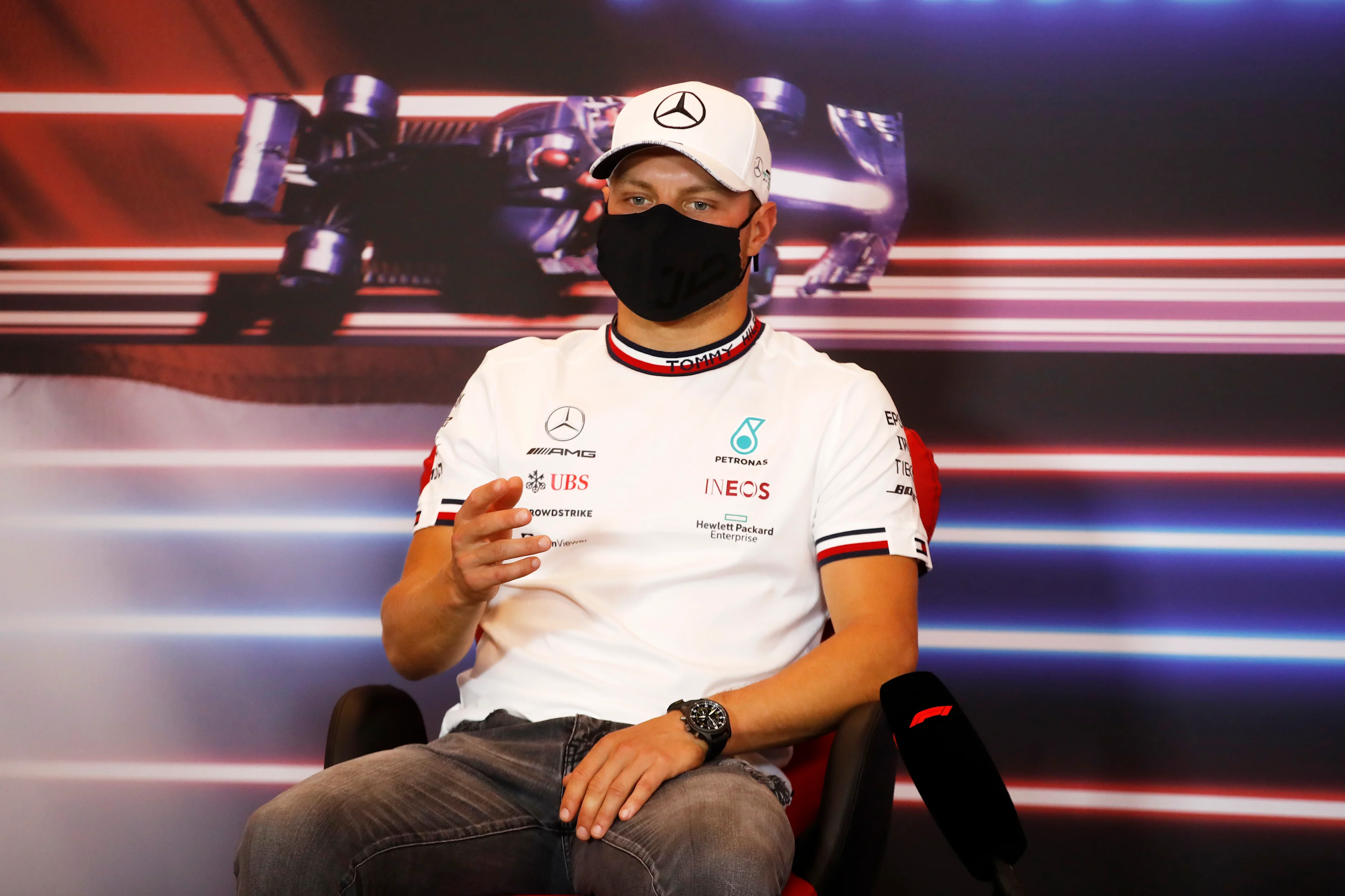 MONTE-CARLO, MONACO - MAY 19: Valtteri Bottas of Finland and Mercedes GP talks in the Drivers Press