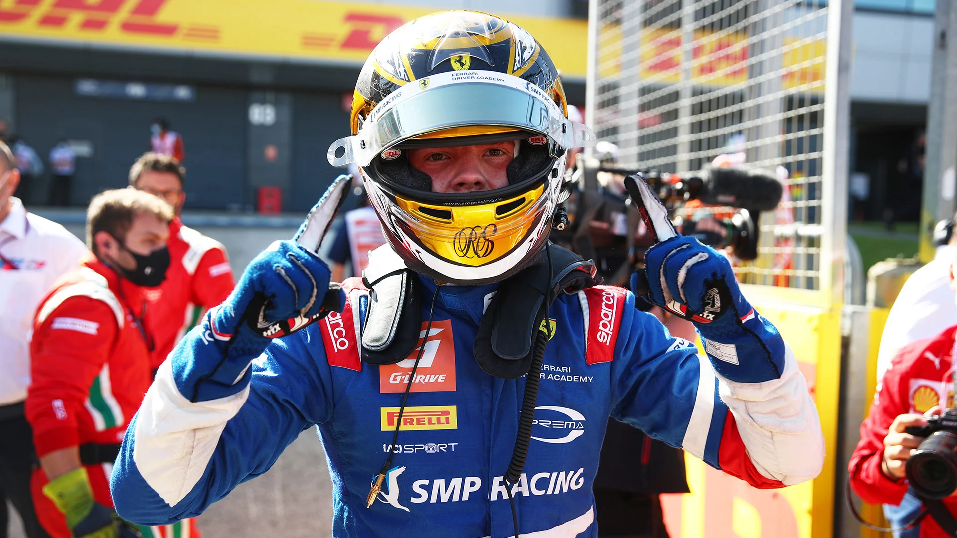 NORTHAMPTON, ENGLAND - JULY 17: Race winner Robert Shwartzman of Russia and Prema Racing (1)