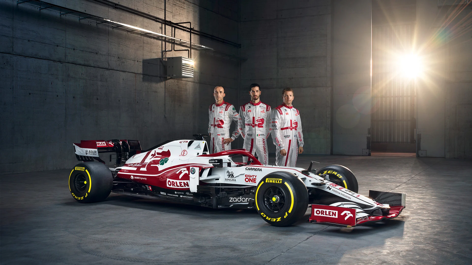 Alfa Romeo driver line up for 2021 - L-R: Robert Kubica, Antonio Giovinazzi, Kimi