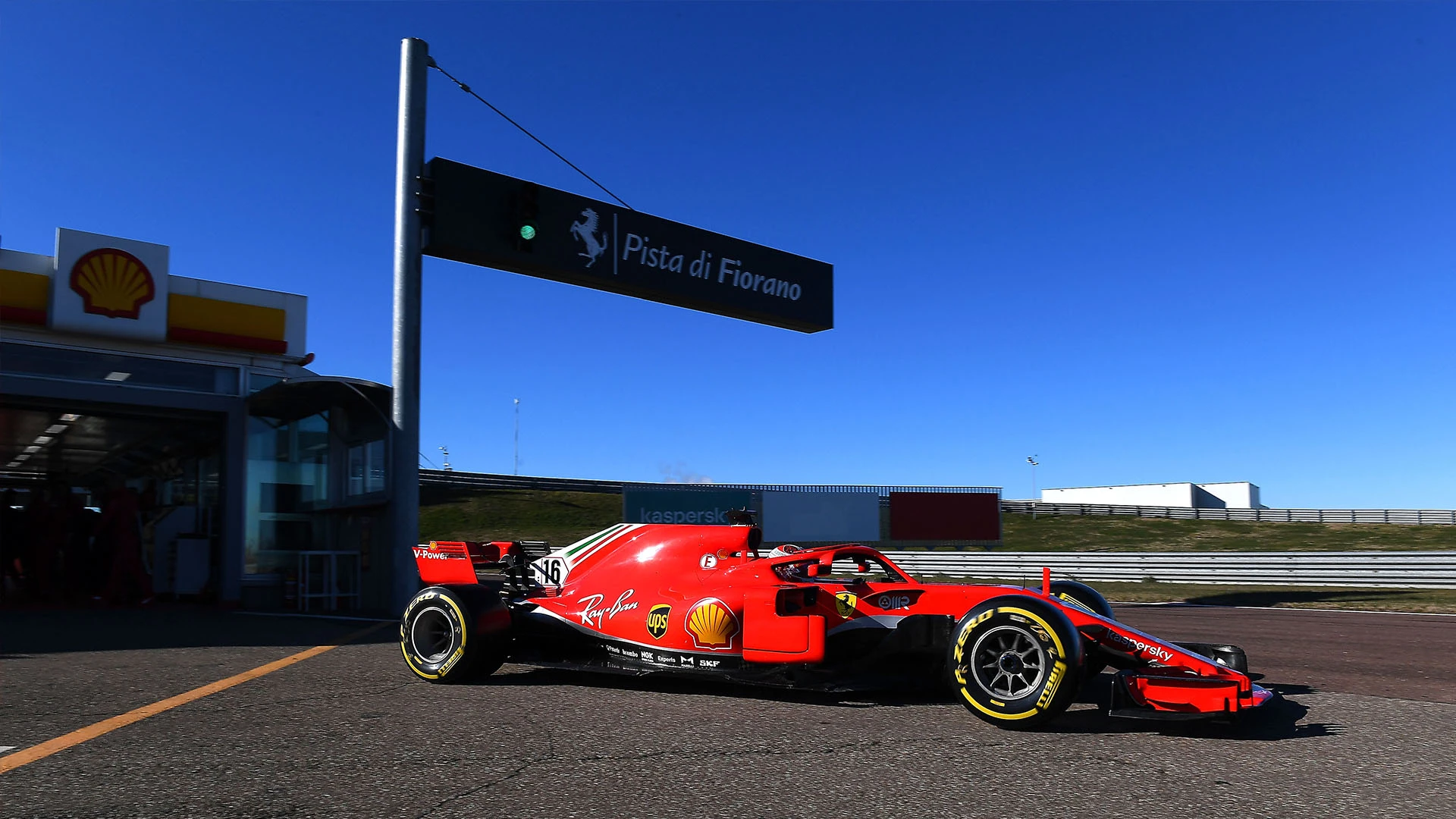Leclerc heads out of the famous Fiorano pits