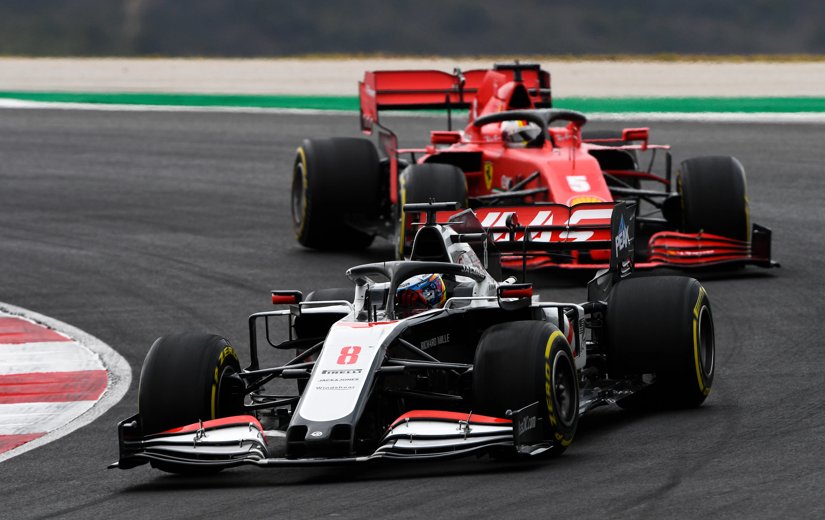 PORTIMAO, PORTUGAL - OCTOBER 25: Romain Grosjean of France driving the (8) Haas F1 Team VF-20