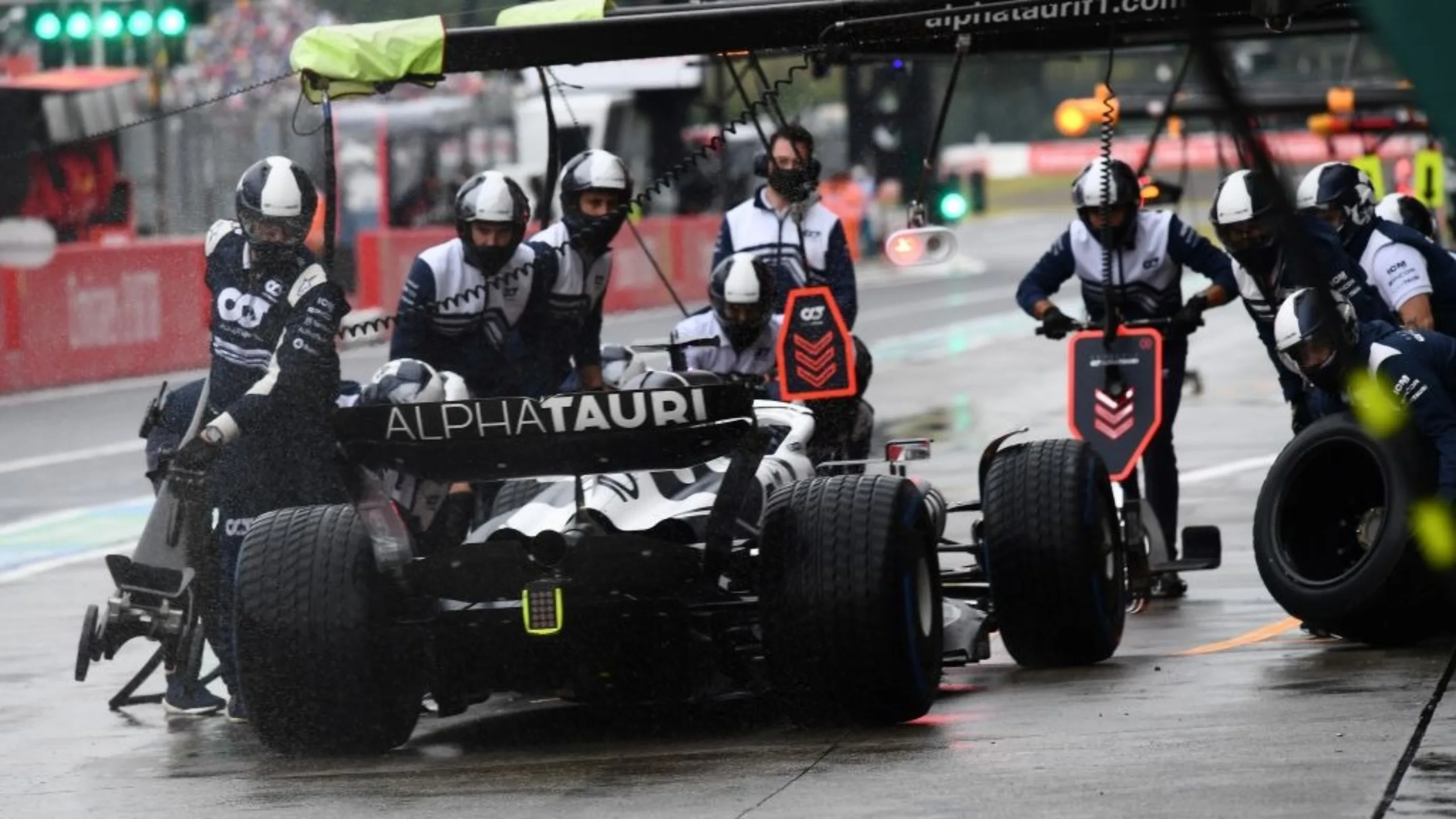 AlphaTauri's French driver Pierre Gasly goes to the pits as he takes part in the second practice
