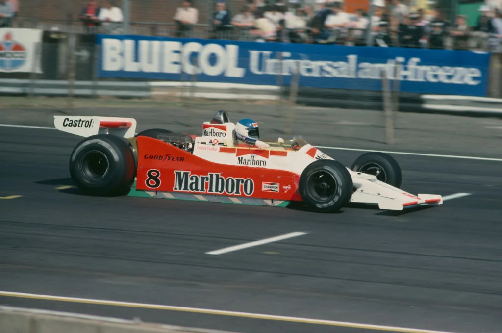 French Formula One racing driver Patrick Tambay drives the #8 Marlboro Team McLaren McLaren M28C