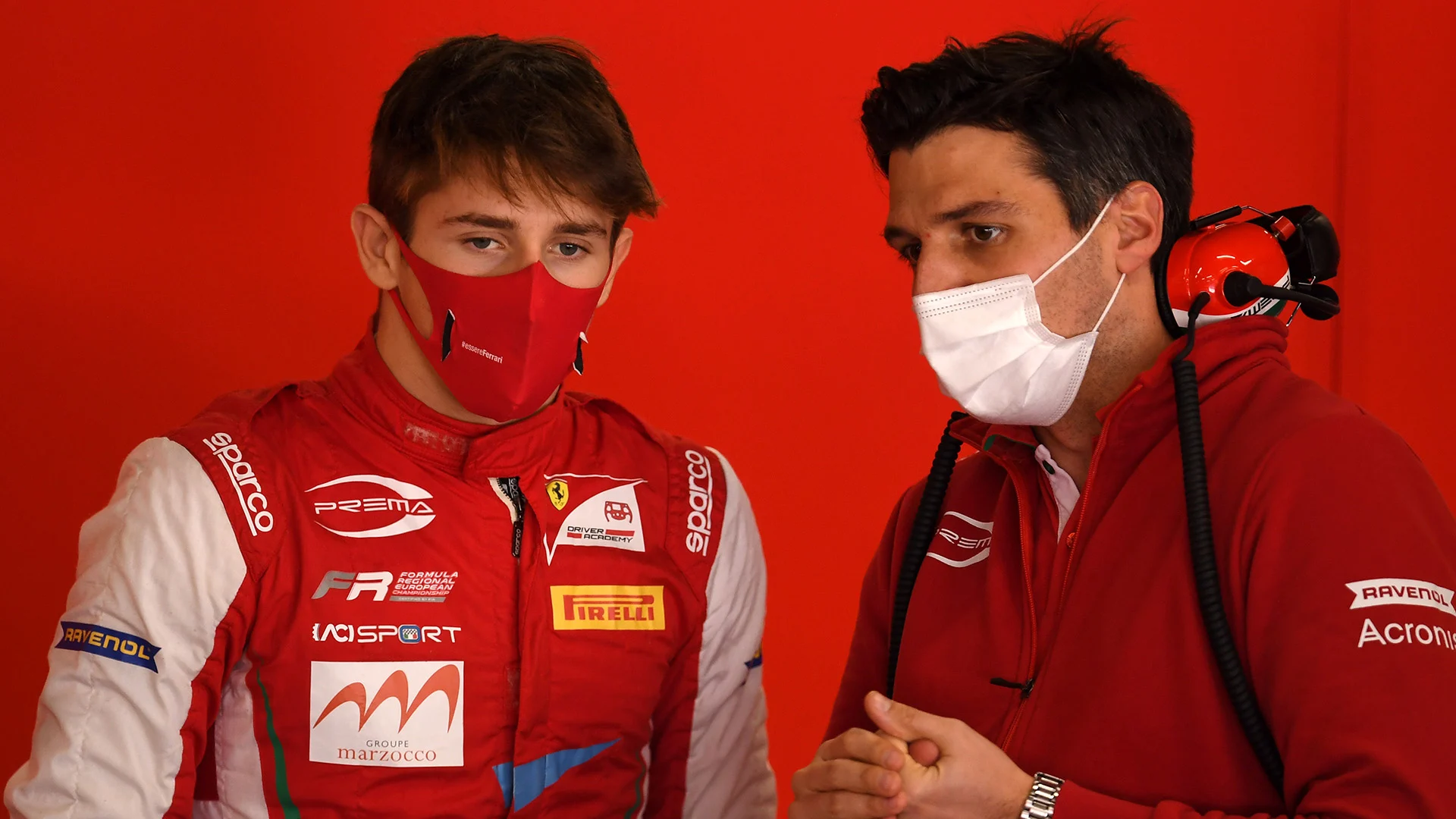 BARCELONA, SPAIN - OCTOBER 05: Arthur Leclerc of Monaco and Prema Racing (1) looks on in the pits