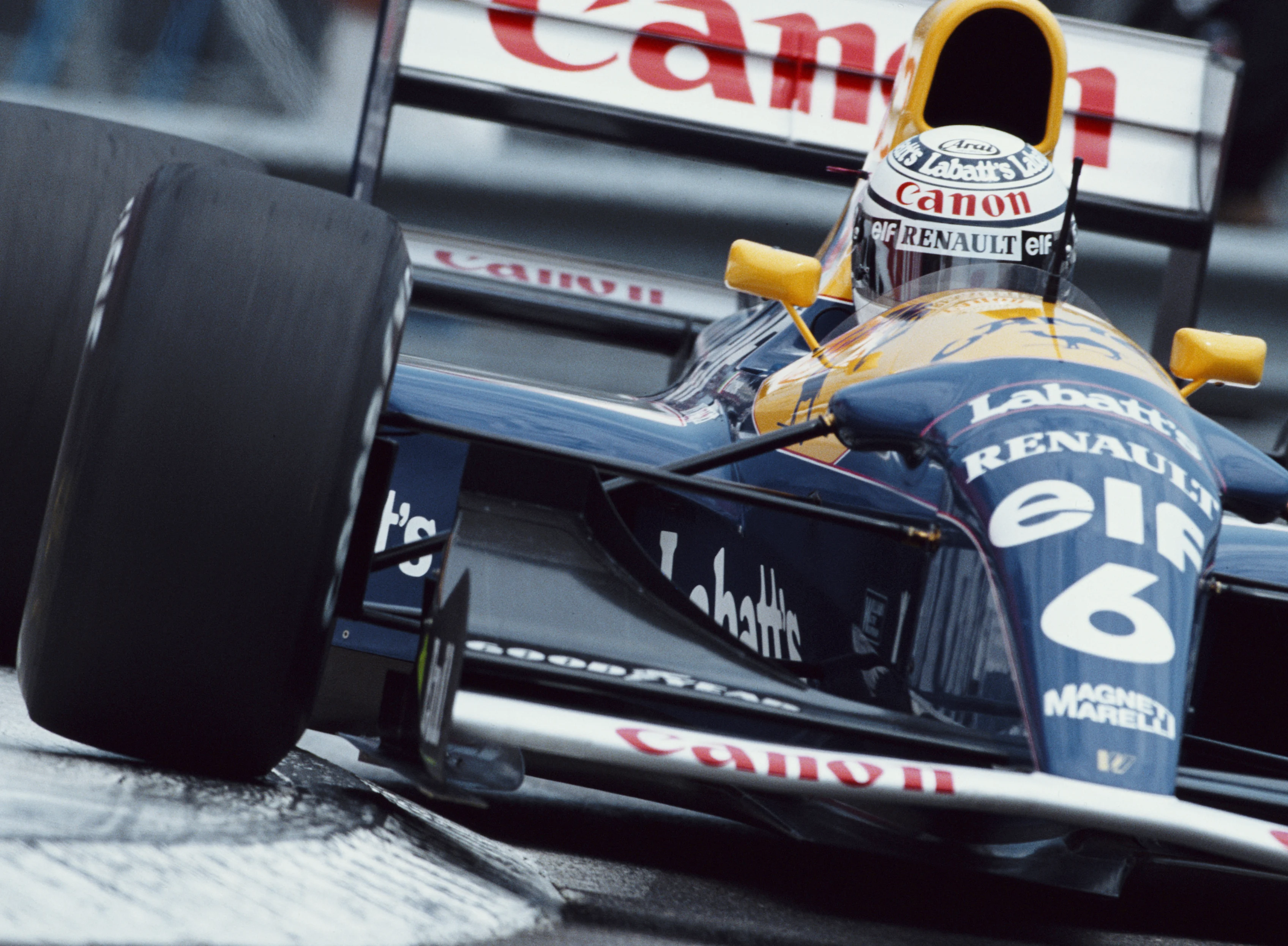 Riccardo Patrese of Italy drives the #6 Canon Williams Renault Williams FW14B Renault V10 during