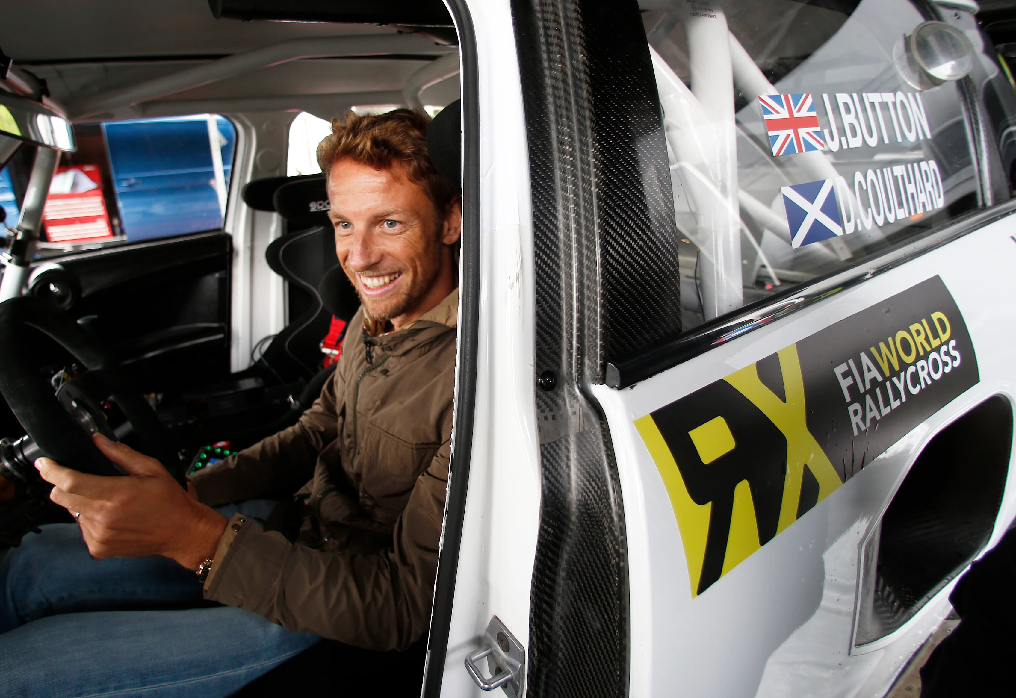 McLaren's Jenson Button samples a JRM Racing-prepared MINI RX Supercar at the UK's Lydden Hill circuit, home to the British round of the FIA World Rallycross Championship © FIA World Rallycross Championship