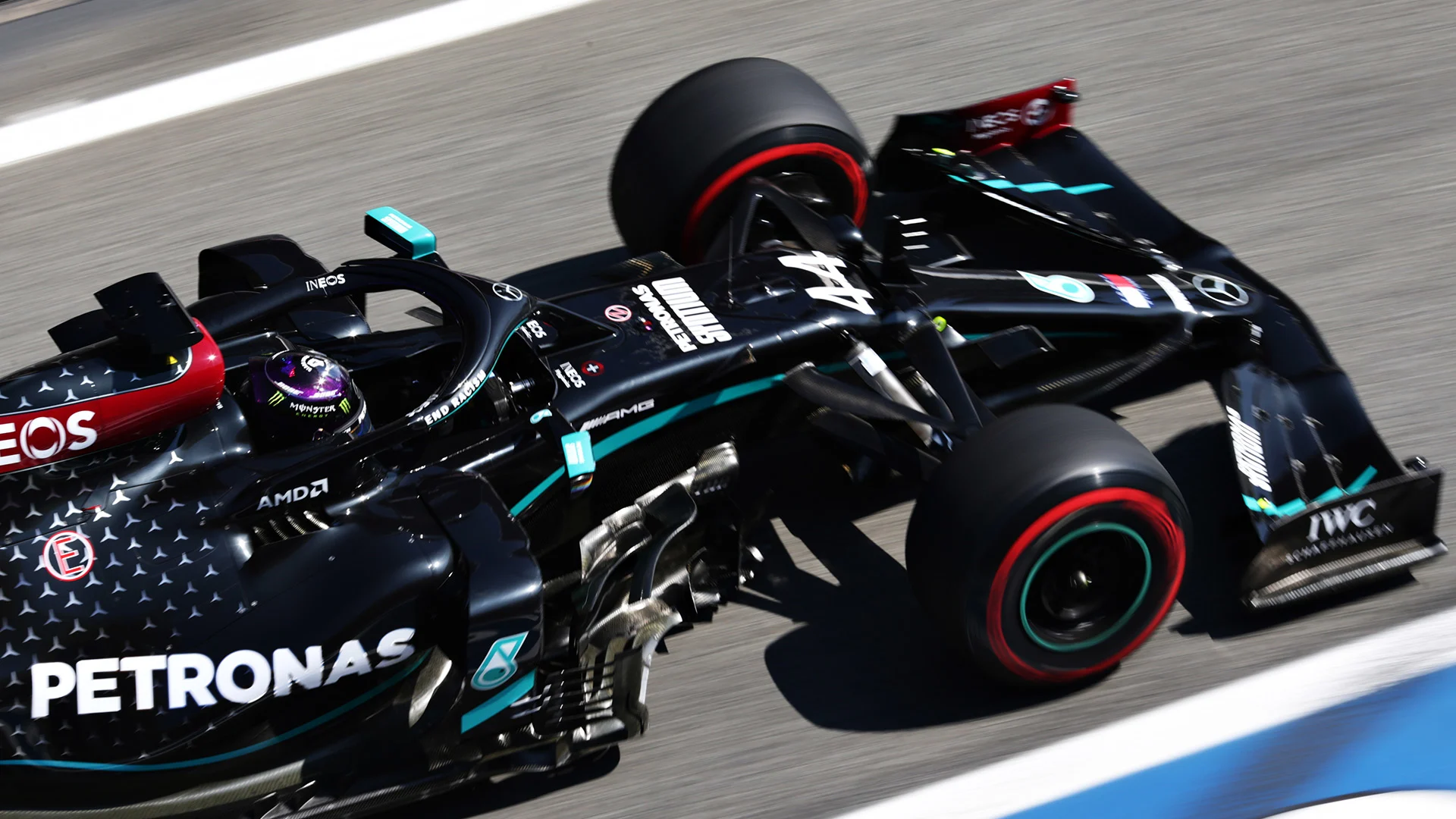 BARCELONA, SPAIN - AUGUST 14: Lewis Hamilton of Great Britain driving the (44) Mercedes AMG