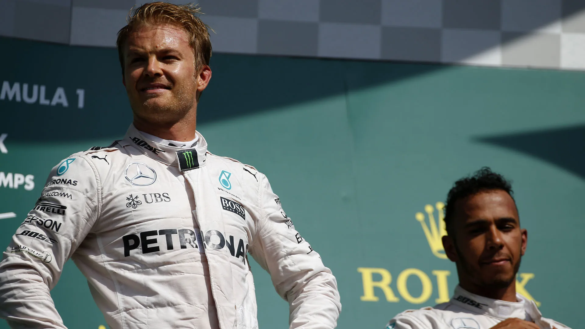 www.sutton-images.com  Race winner Nico Rosberg (GER) Mercedes AMG F1 and Lewis Hamilton (GBR)
