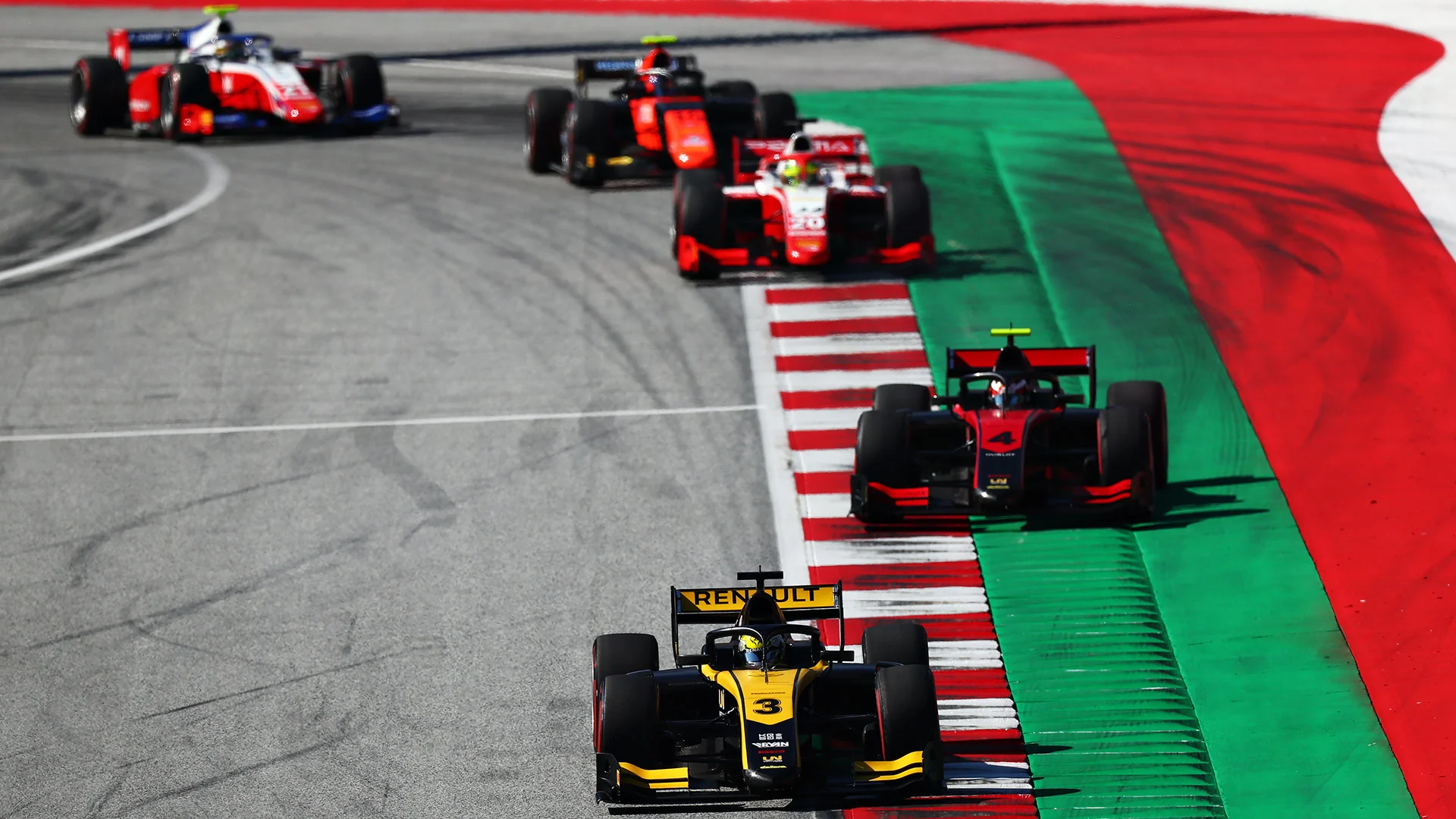 SPIELBERG, AUSTRIA - JULY 04: Guanyu Zhou of China and UNI-Virtuosi Racing (3) leads Callum Ilott