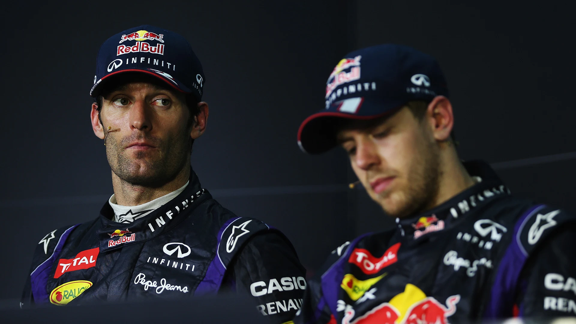 KUALA LUMPUR, MALAYSIA - MARCH 24: Race winner Sebastian Vettel (R) of Germany and Infiniti Red