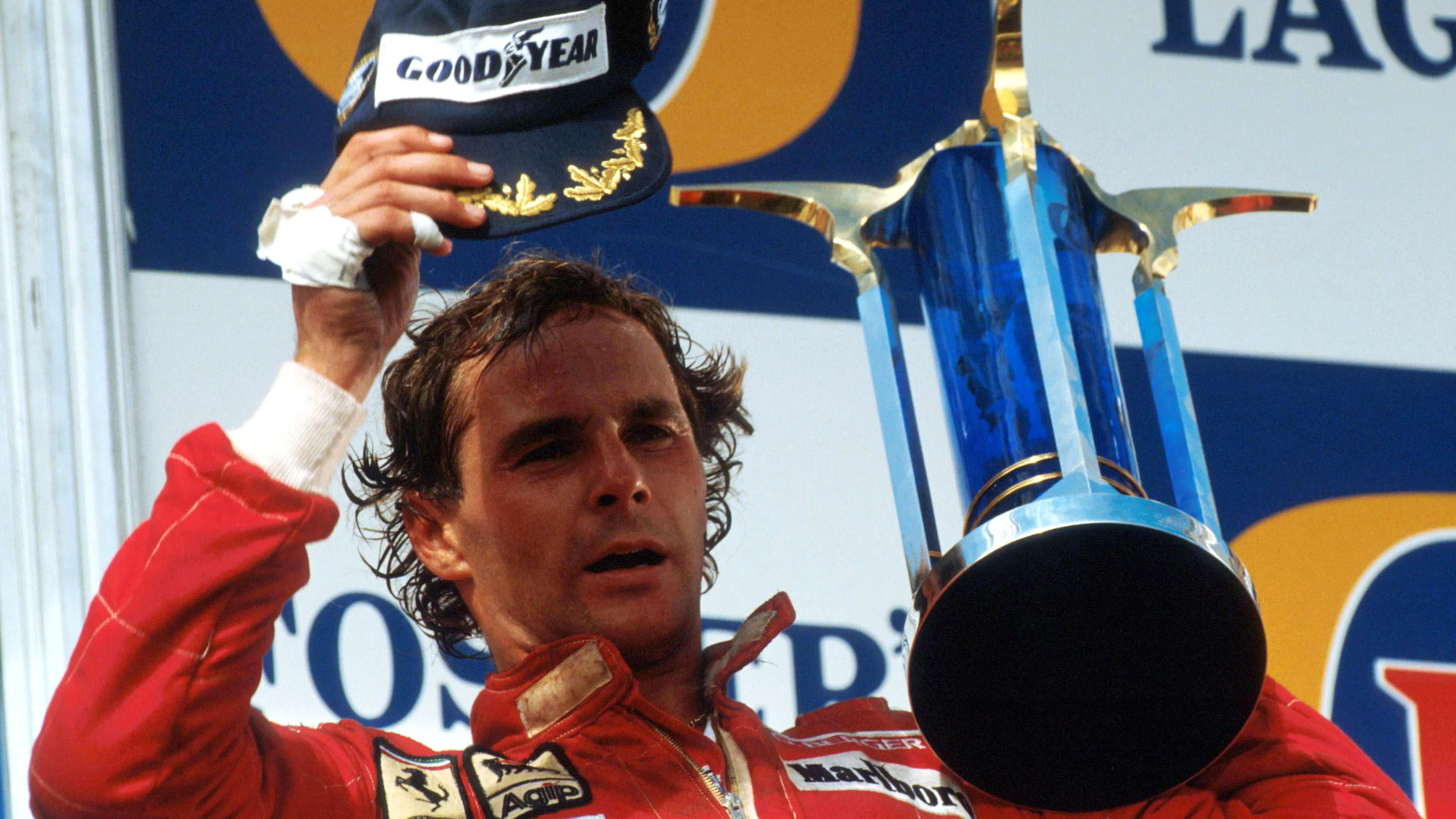 Winner Gerhard Berger (AUT) Ferrari F1/87 on the podium Australian GP, Adelaide, 15th November 1987