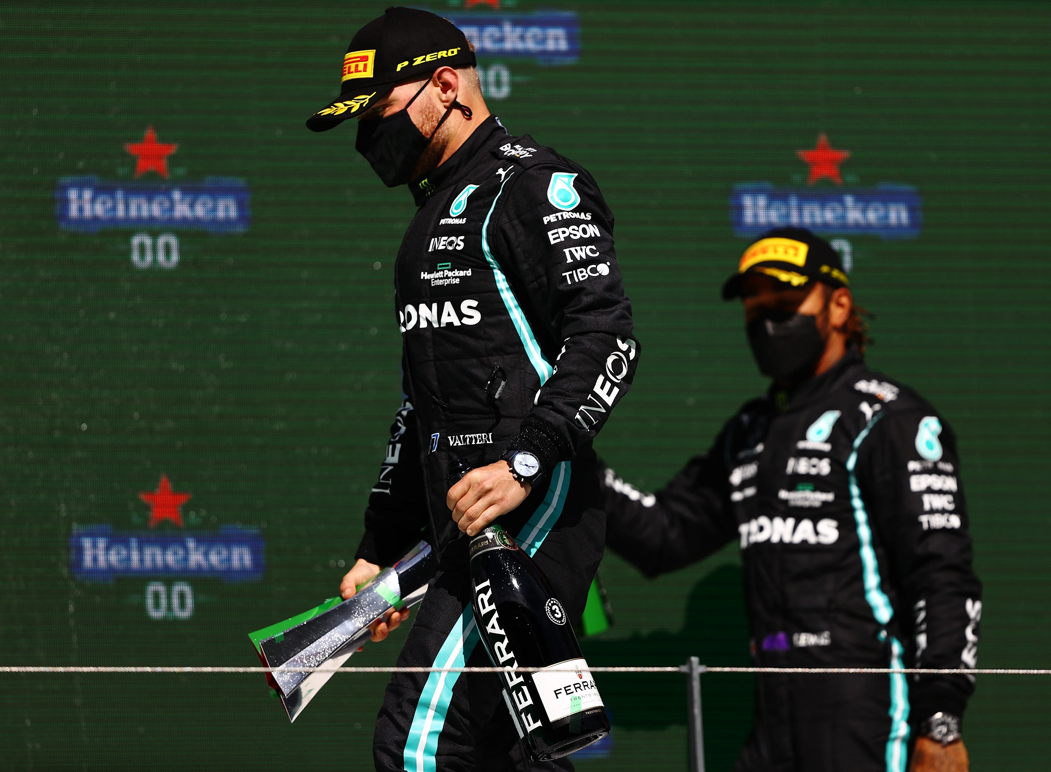 PORTIMAO, PORTUGAL - MAY 02: Third placed Valtteri Bottas of Finland and Mercedes GP celebrates on