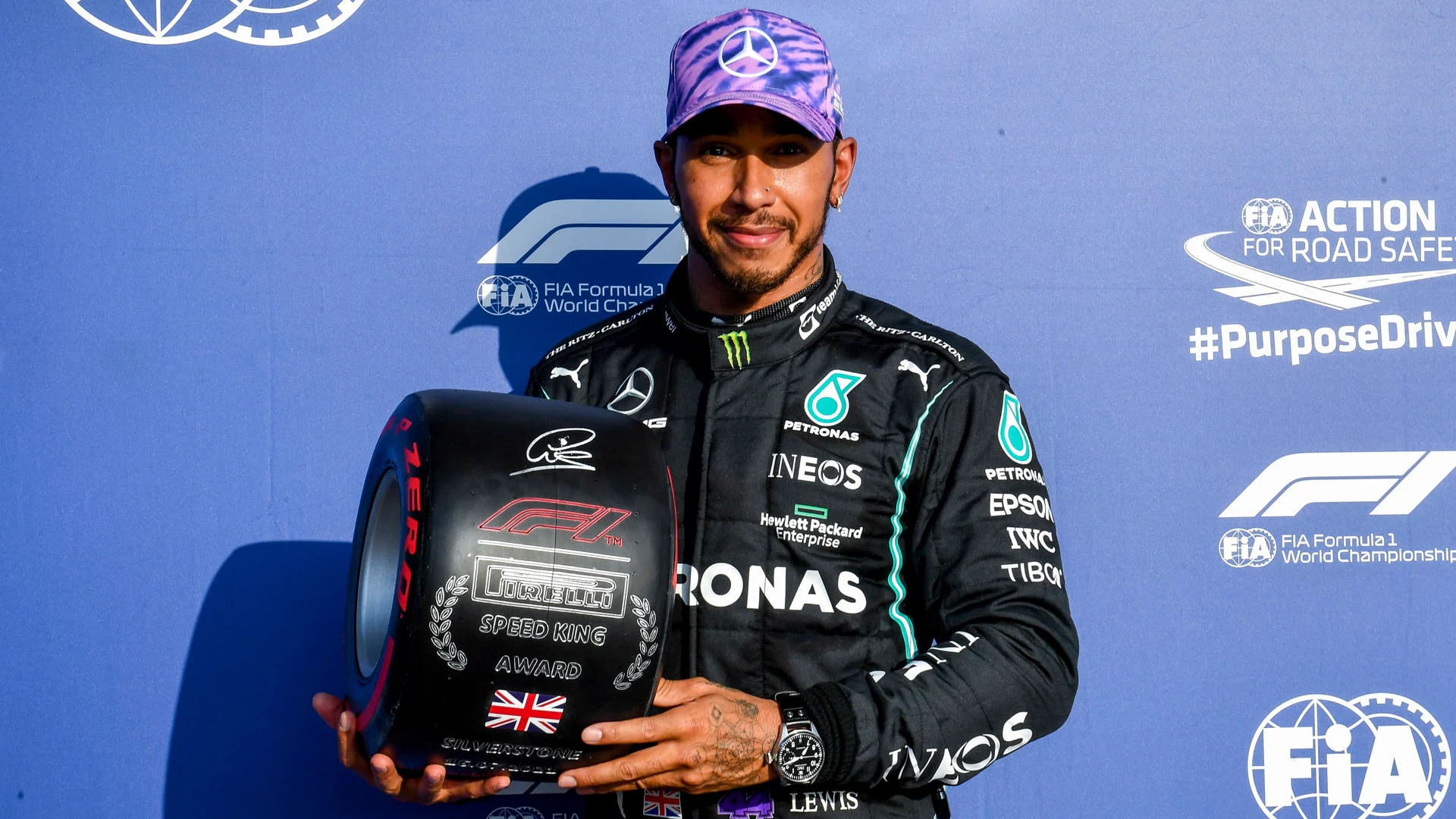 SILVERSTONE CIRCUIT, UNITED KINGDOM - JULY 16: Sir Lewis Hamilton, Mercedes, with the Pirelli Pole