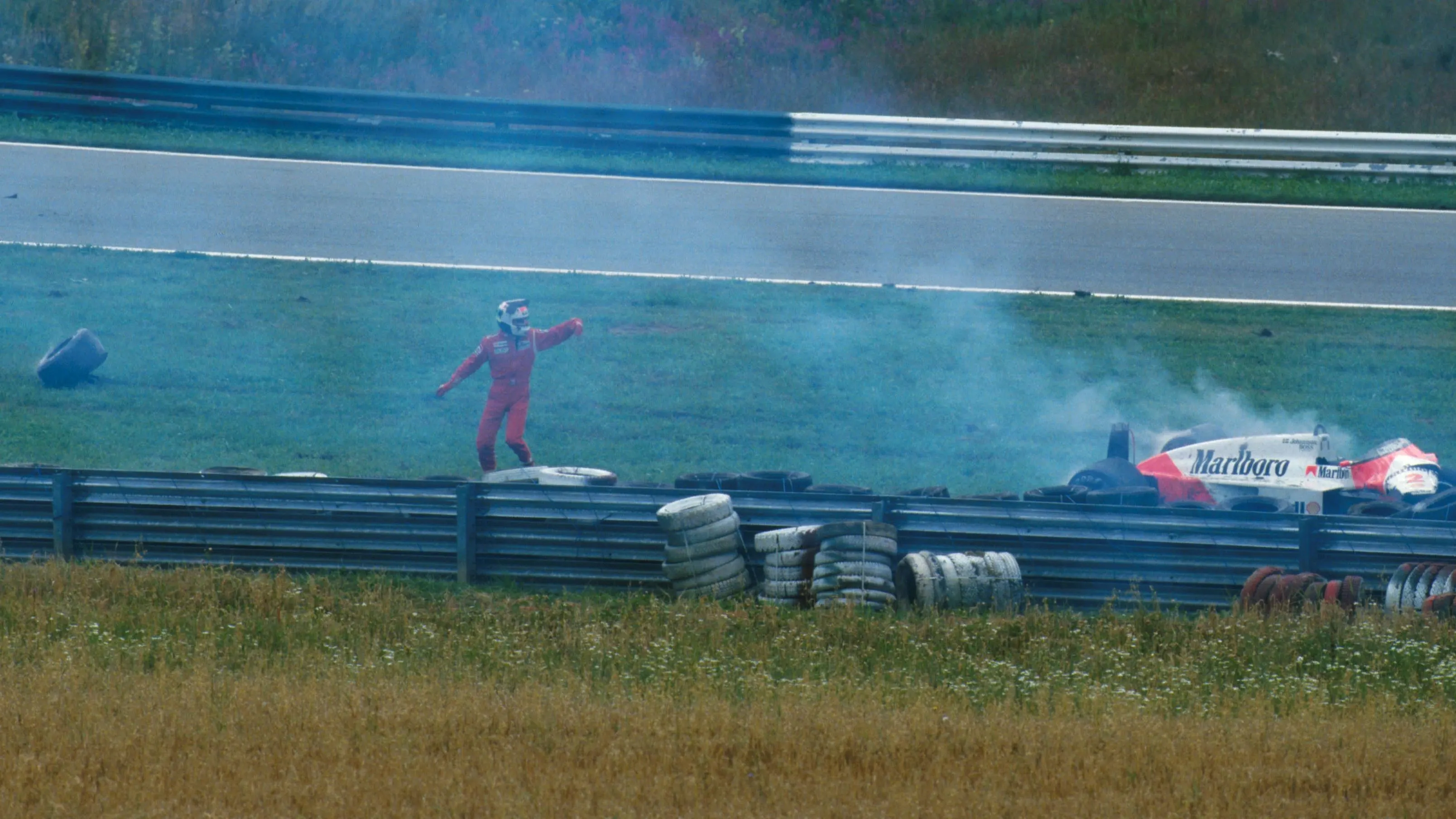 Stefan Johansson's (SWE) McLaren MP4/3 after he hit a stray deer in practice Austrian GP,